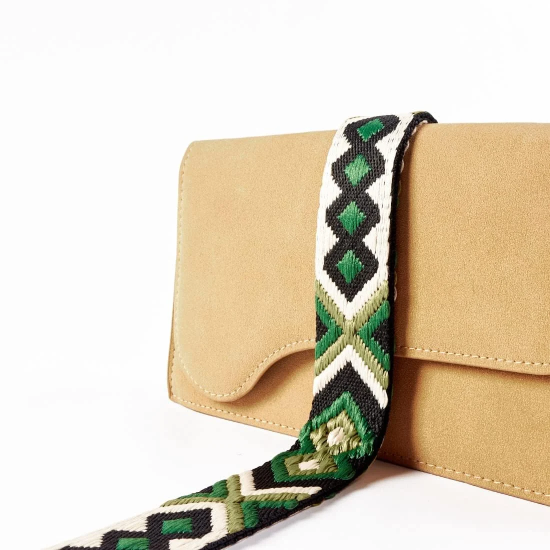 DL3 Mobilak Adjustable Wide Crossbody Bag Strap for Women, Replacement Shoulder Strap for Handbags, Totes & Purses with Elegant Embroidered Pattern and Metal Hooks - Green/Black