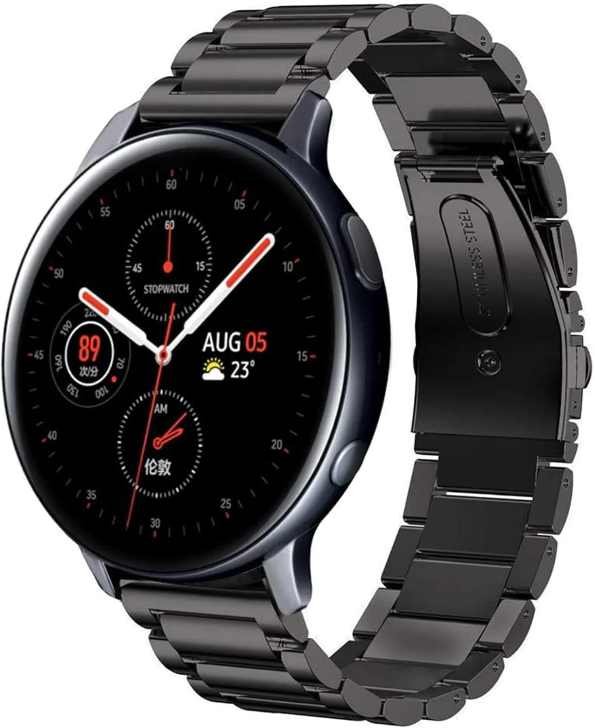 Dl3 Mobilak Metal Band 20MM For Samsung Gear Sport, Watch 4/5/5 Pro, Active 2 40/44MM, Amazfit GTS 3/4/4 Mini/Bip 3/Pro/GTS 2 mini/2e/Bip U (Black & Gold)