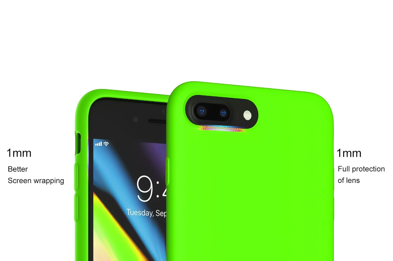 DL3 Mobilak Liquid Silicone Protective Case for iPhone 7 Plus / iPhone 8 Plus with Camera Protection and Microfiber Lining - Neon Green