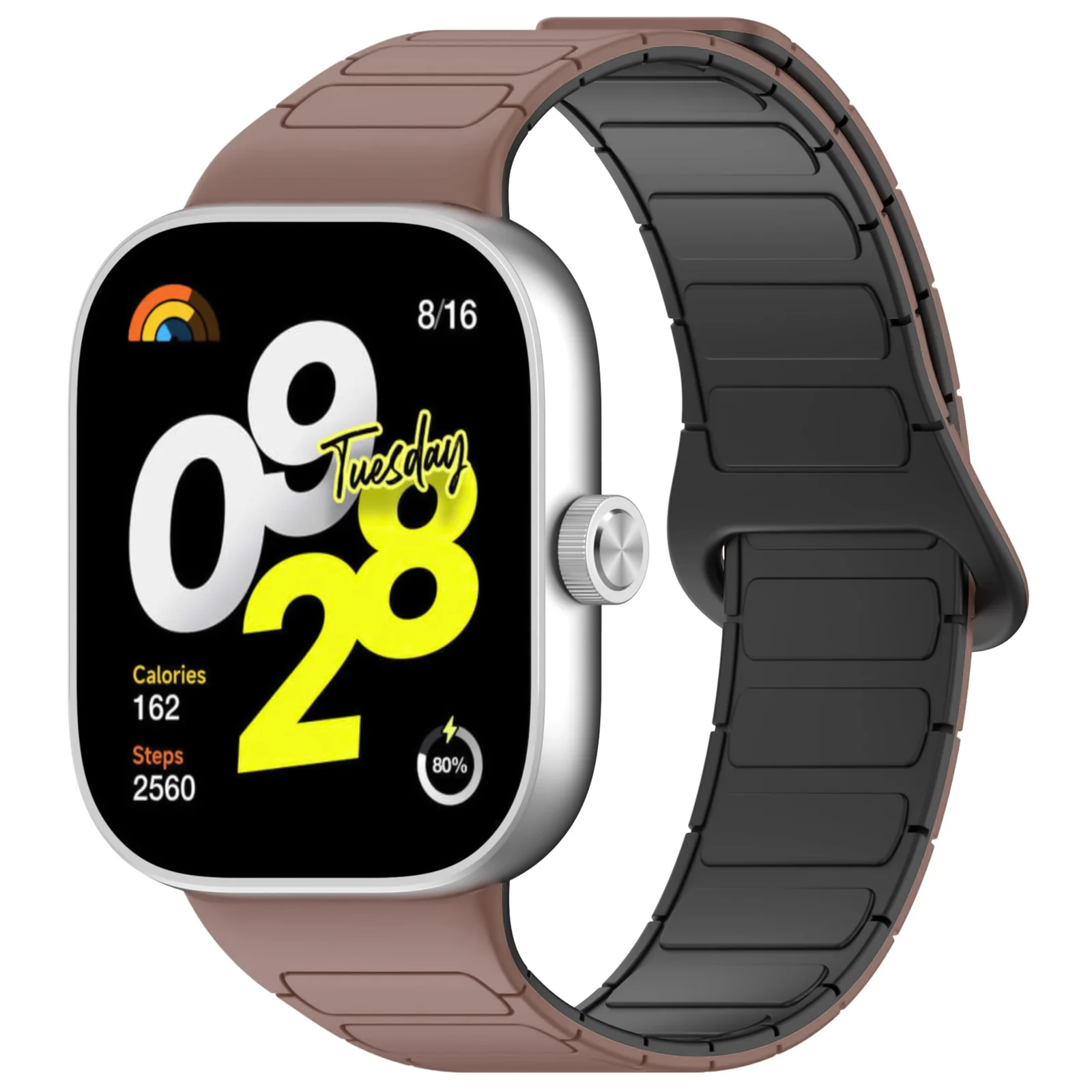 DL3 Mobilak Magnetic Strap for Redmi Watch 4/5/6/Xiaomi Smart Band 8 Pro/Band 9 Pro Replacement Straps Strong Silicone, Easy to Wear, Waterproof, Sporty, Daily Wear Watchbands for Men and Women - Brown | Black