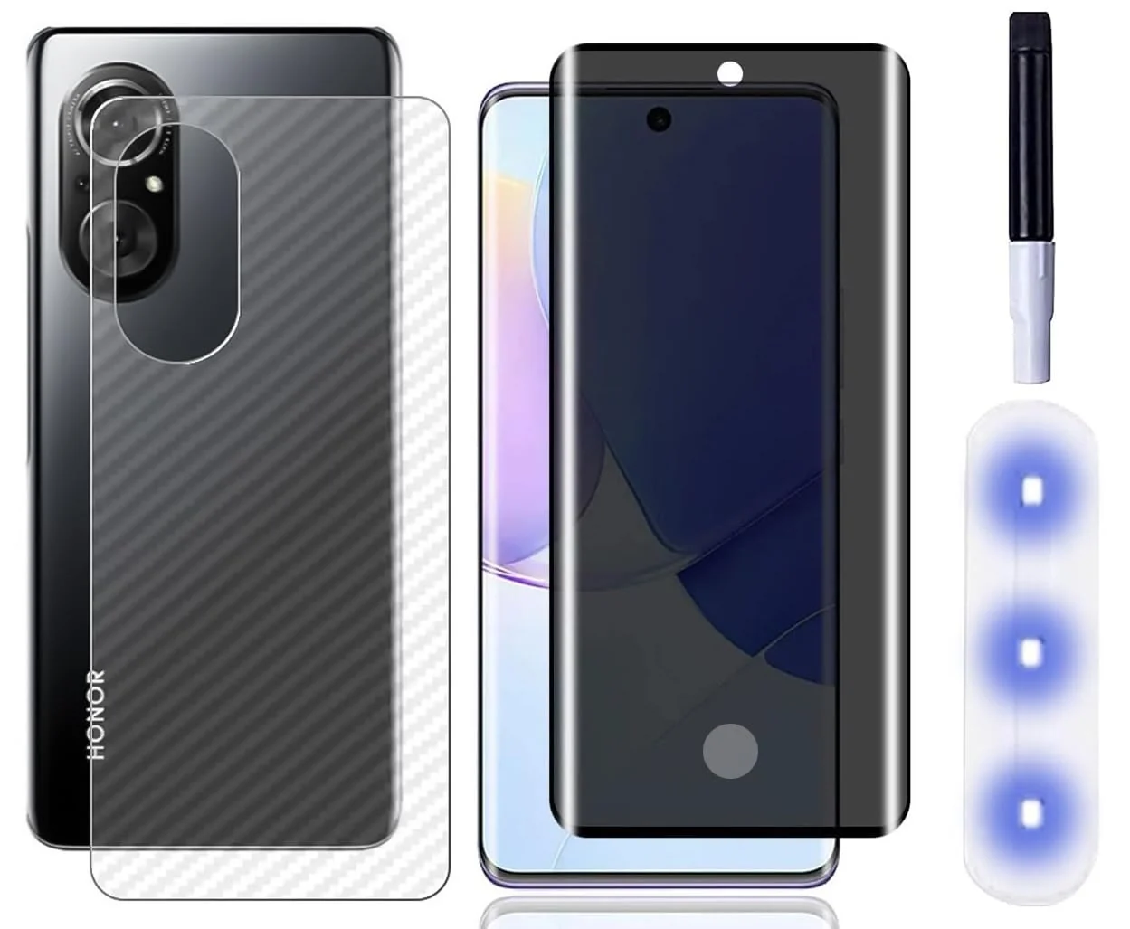 DL3 Mobilak Screen Protector for Honor 50 5G/Huawei Nova 9 UV Glass Fingerprint Reader Support 3D Curved Anti-Spy Tempered Glass Screen Protector With Back Screen Carbon Fibre - Privacy