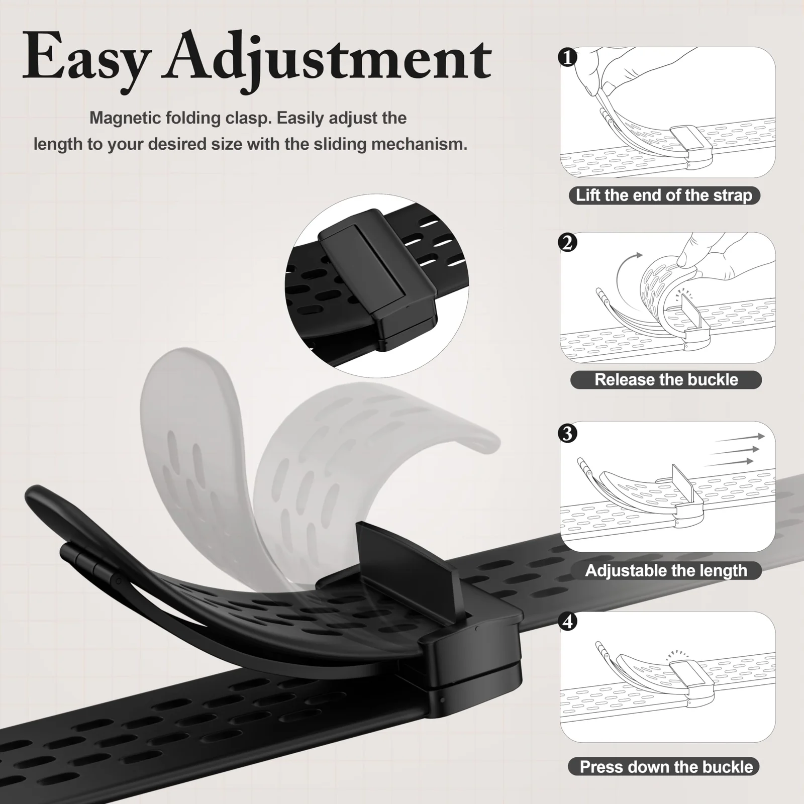 DL3 Mobilak Silicone Strap Compatible with Huawei Watch Fit 3/Fit 4/Fit 4 Pro Magnetic Metal Buckle Sport Silicone Breathable Strap for Men Women Band Quick Release Soft Replacment Wristband - Black
