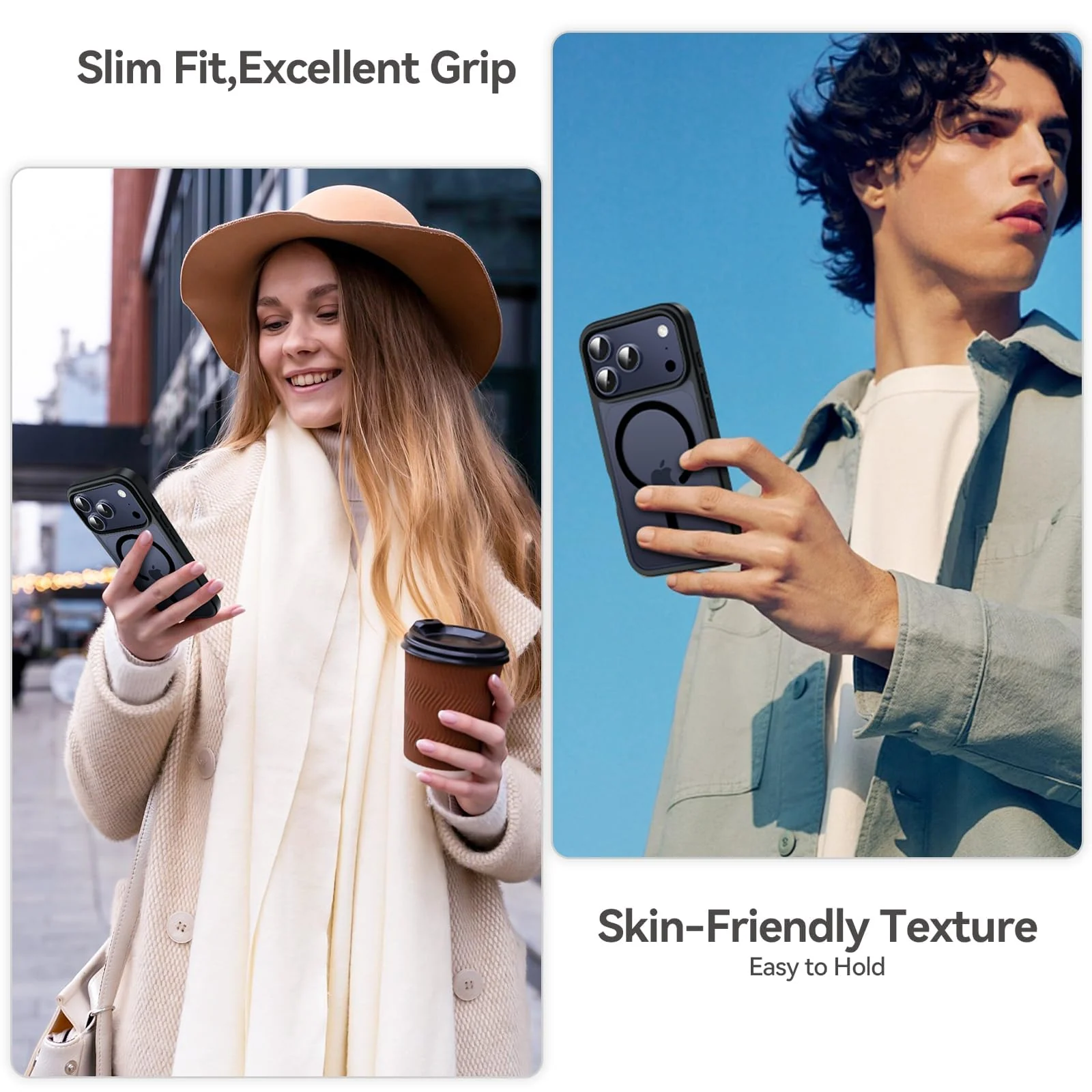 DL3 Mobilak Translucent Matte Case for iPhone 17 Pro Max, Compatible with MagSafe accessories, Supports wireless charging, Built-in magnetic car-mount support - Black
