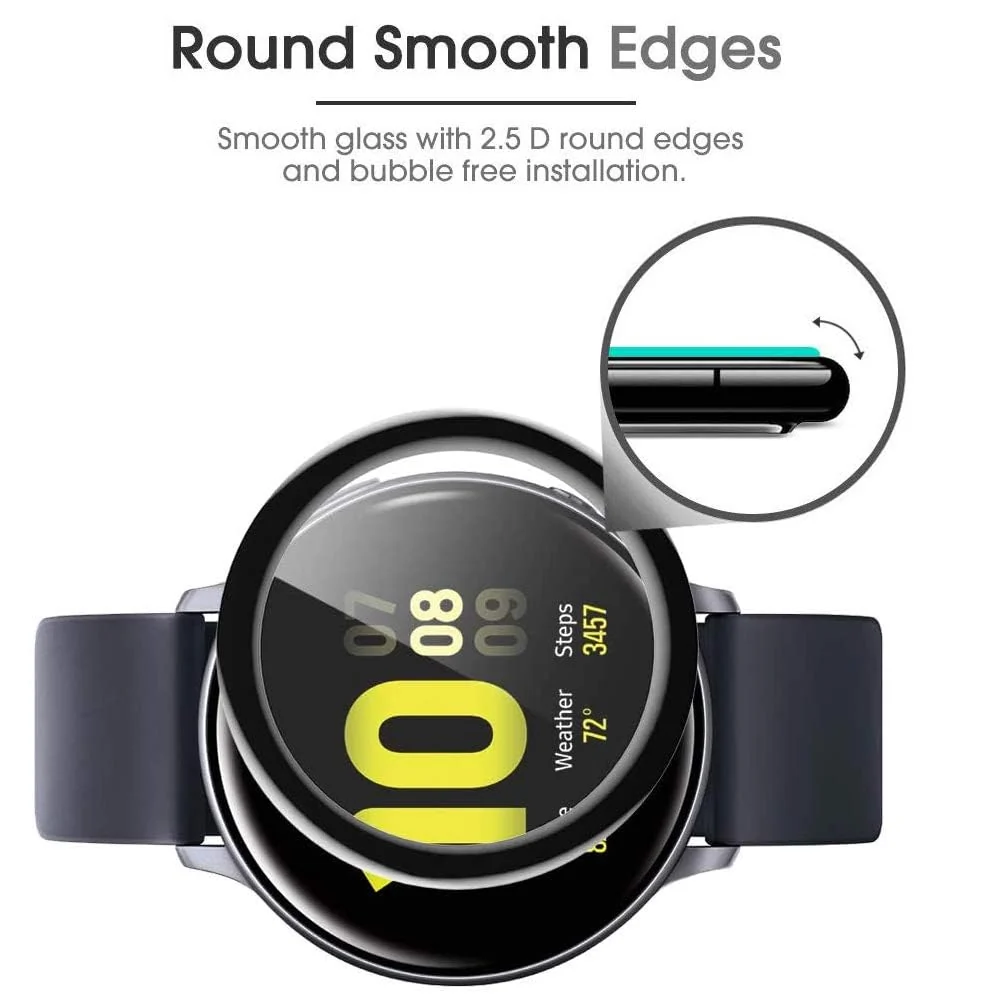 DL3 Mobilak Screen Protector For Samsung Galaxy Watch Active 2 40mm, 3D Curved Soft Edge Protective Film [Anti-Scratch] [Bubble Free] [Ultra Shatterproof] [High Sensitive] (Not Glass) For Active2 40mm - Black