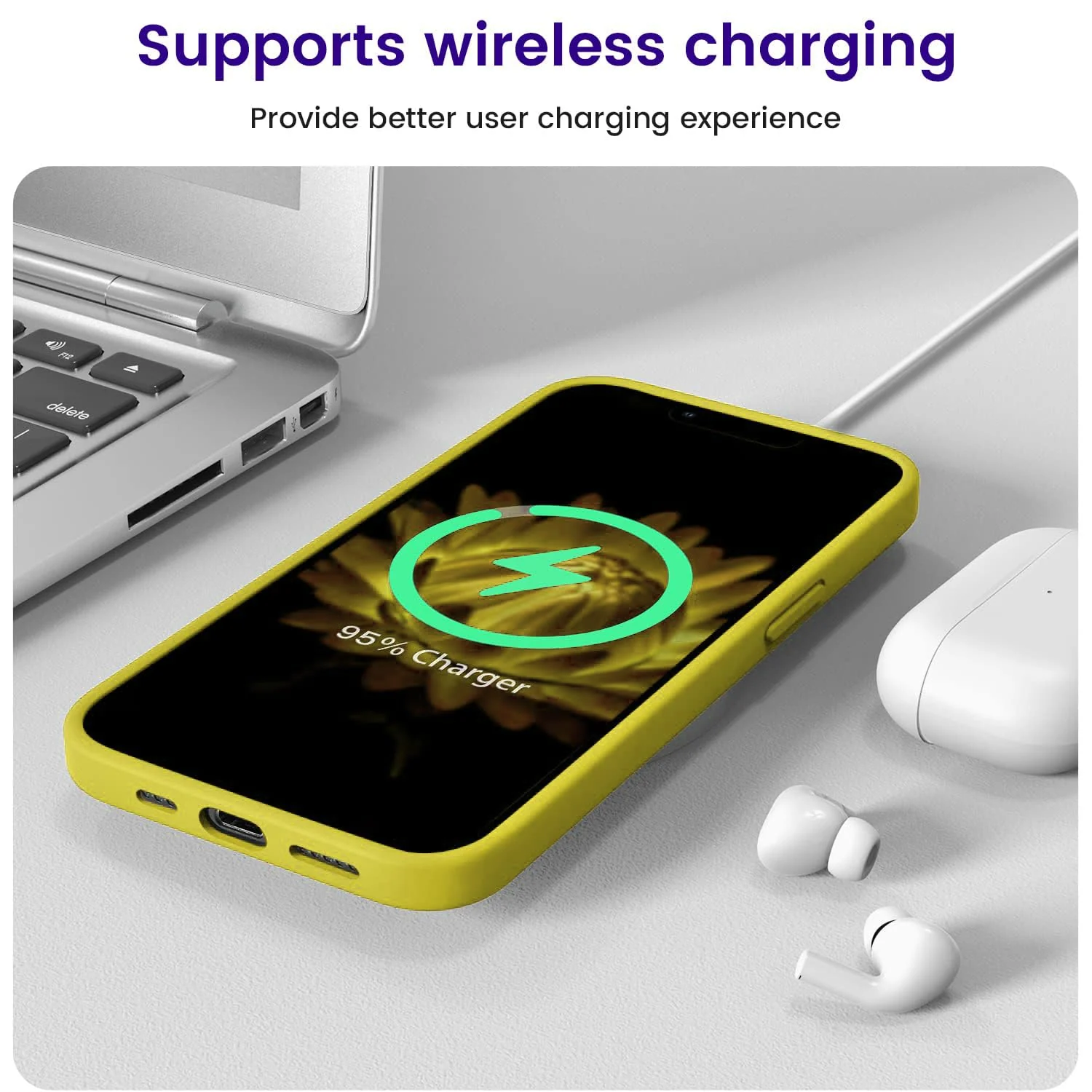 DL3 Mobilak Liquid Silicone Protective Case for iPhone 15 with Camera Protection and Microfiber Lining - Light Yellow