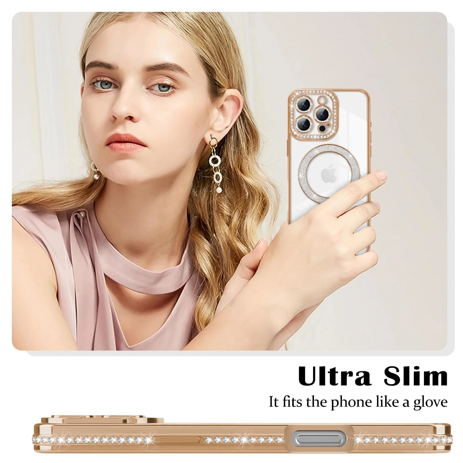 DL3 Mobilak MagSafe-Compatible Magnetic Case for iPhone 16 Pro Max with Camera Protection and Magnetic Car-Mount Support - Gold