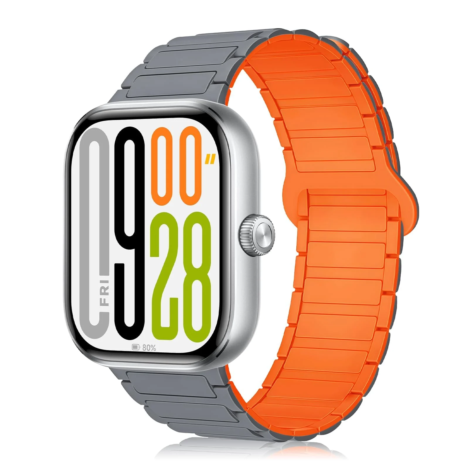 DL3 Mobilak Magnetic Strap for Redmi Watch 4/5/6/Xiaomi Smart Band 8 Pro/Band 9 Pro Replacement Straps Strong Silicone, Easy to Wear, Waterproof, Sporty, Daily Wear Watchbands for Men and Women - Gray | Orange