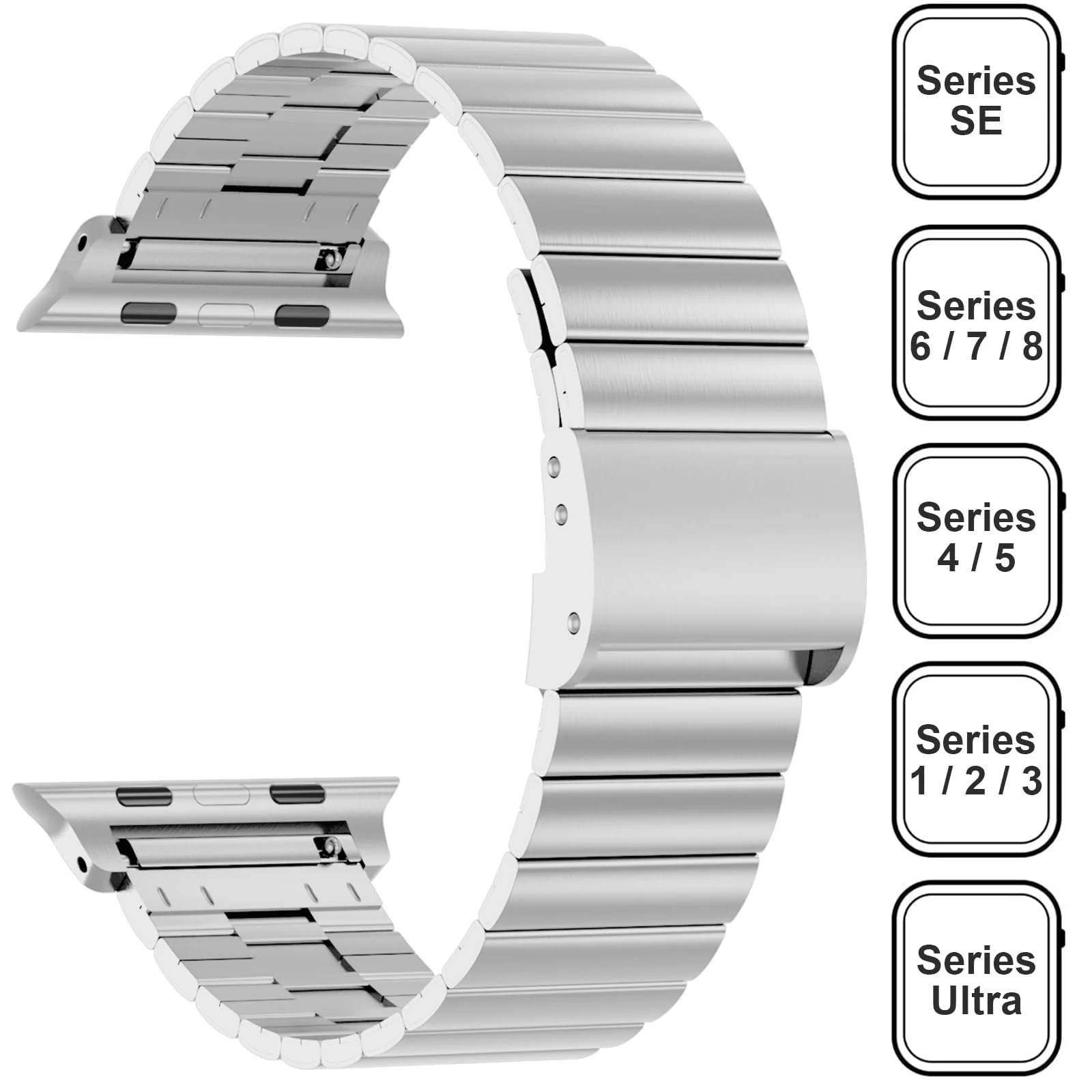 DL3 MOBILAK Adjustable Stainless-Steel Link Watch Strap for 42 and 44 and 45 and 46 and 49mm Apple Watch - C-Silver