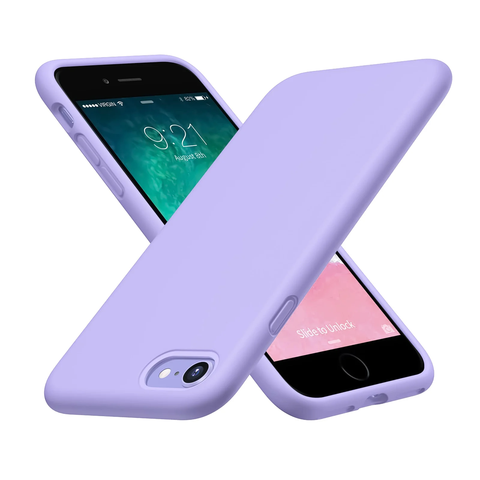 DL3 Mobilak Liquid Silicone Protective Case with Soft Microfiber Lining for iPhone SE 2022, SE 2020, iPhone 7, iPhone 8 - Light Purple