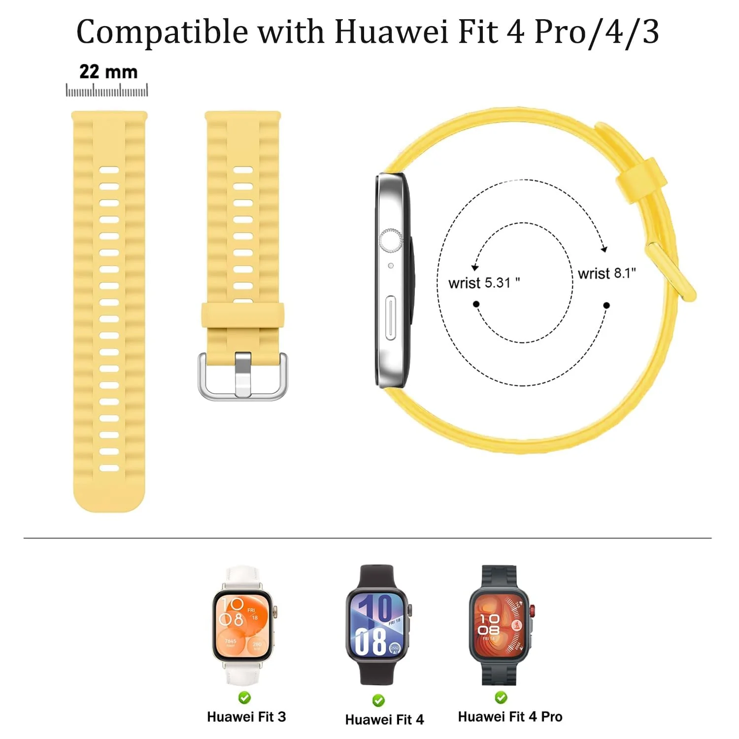 DL3 Mobilak Wavy Texture Sports Wristbands for Huawei Watch Fit 4/Fit 4 Pro/Fit 3 Strap, Breathable Silicone Wristband Strap Watch Strap Bracelet for Huawei Watch Fit 4 Pro/Fit4/3 - Yellow