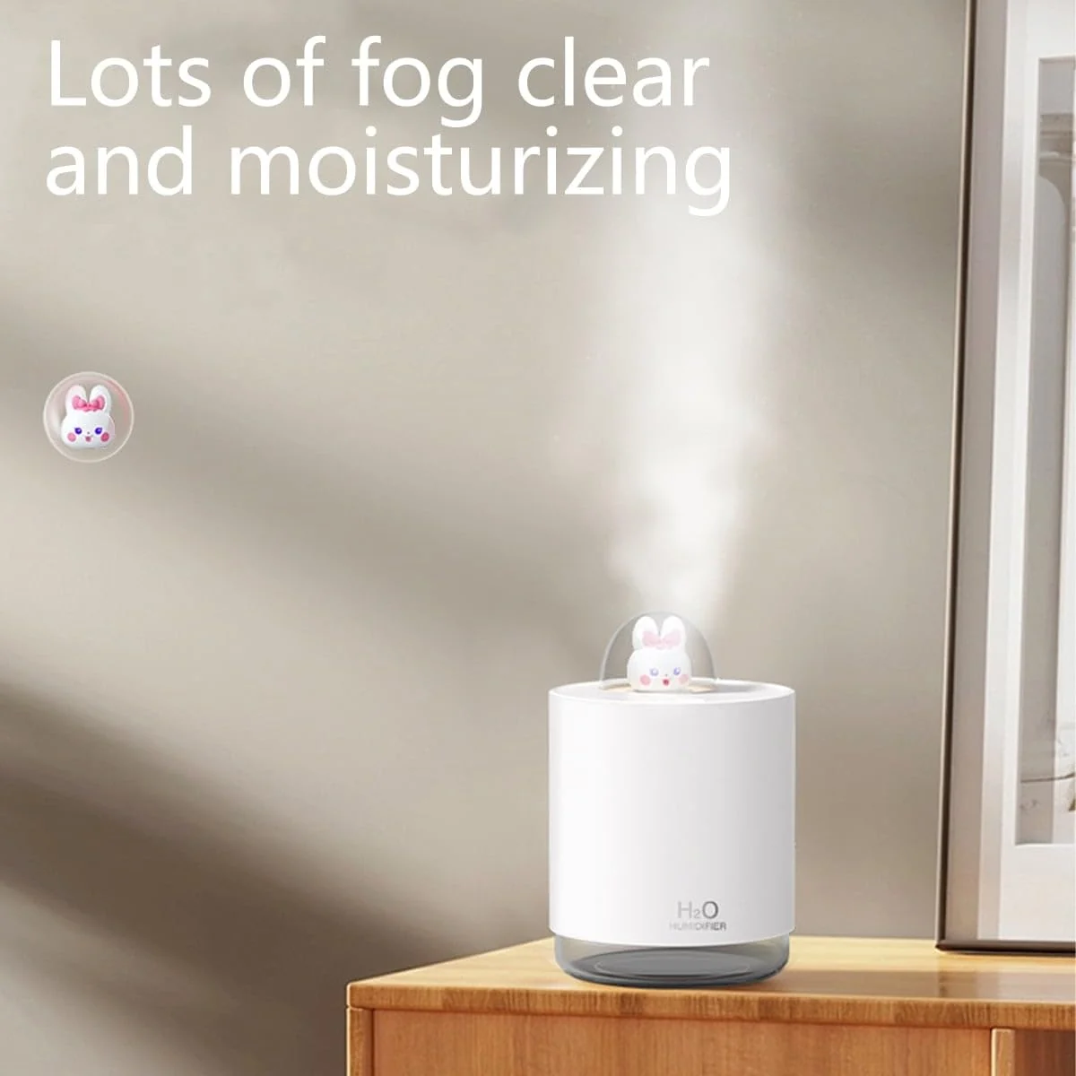 Mobigon Wood Cool Mist Ultrasonic Humidifier for Room Moisture, Aroma Diffuser for Home, 300ml Essential Oil Diffuser with 7 Colorful Night Light, Auto Shut-Off, Home, Office, car - C.White