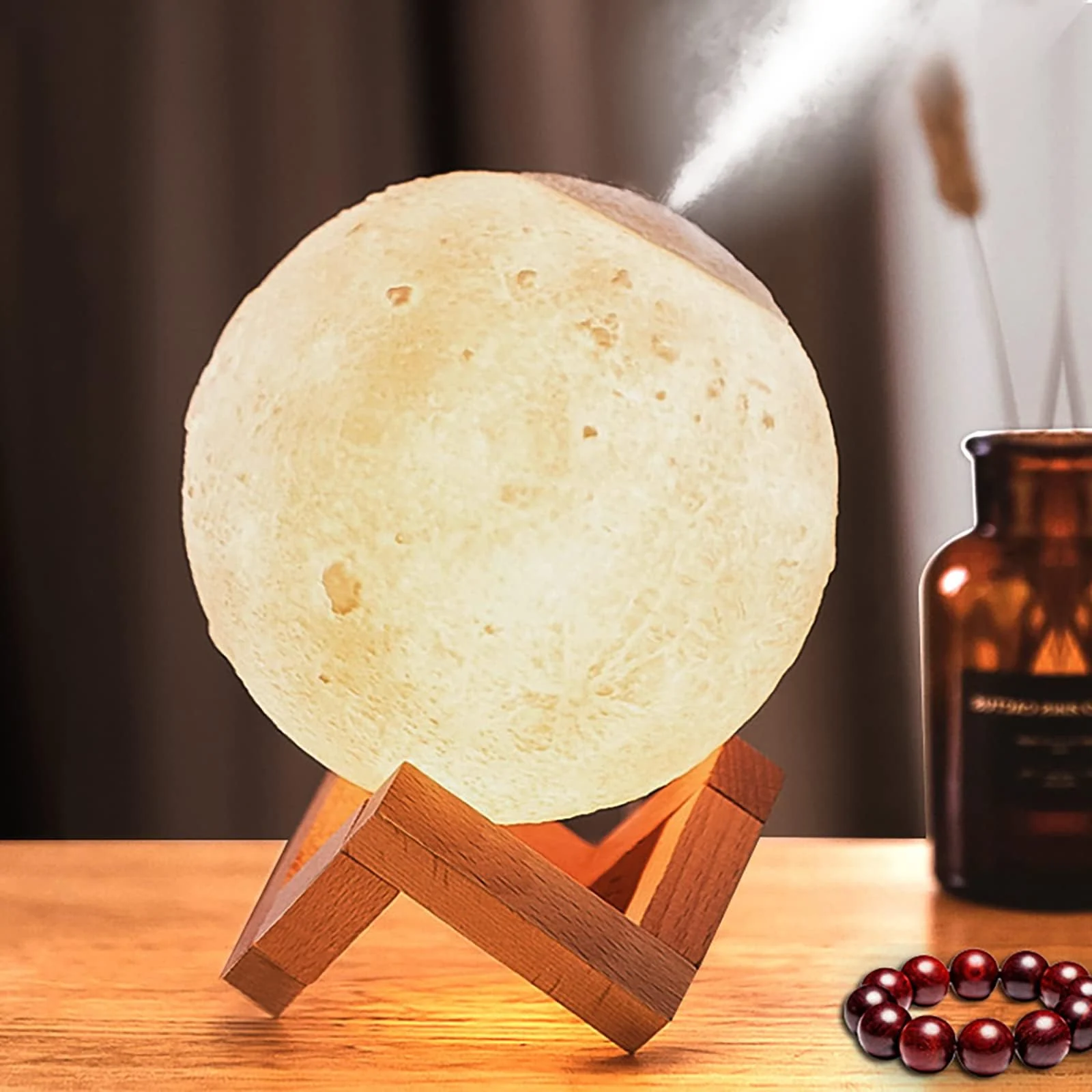 Mobigon 1500ML Air Humidifier 3D Moon Lamp light Diffuser Aroma Essential Oil USB Ultrasonic Humidificador Night Mist Purifier - White