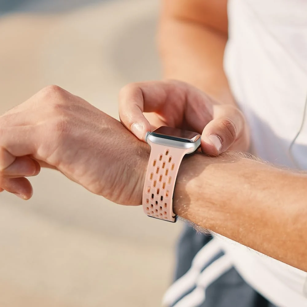 DL3 Mobilak Magnetic Bands for Apple Watch Band 41mm 40mm 38mm, for Women Men, Soft Silicone Magnetic Buckle Breathable Sport Watch Strap for iWatch Series SE 8 7 6 5 4 3 2 1 - Pink