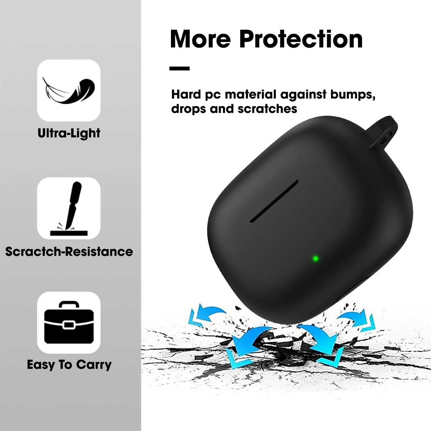 DL3 Mobilak Silicone Case Compatible with realme Buds T300 TWS Earbuds, Soft Silicone Protective Case Cover, Shockproof Sleeve with Carabiner For realme Buds T300 TWS - Black