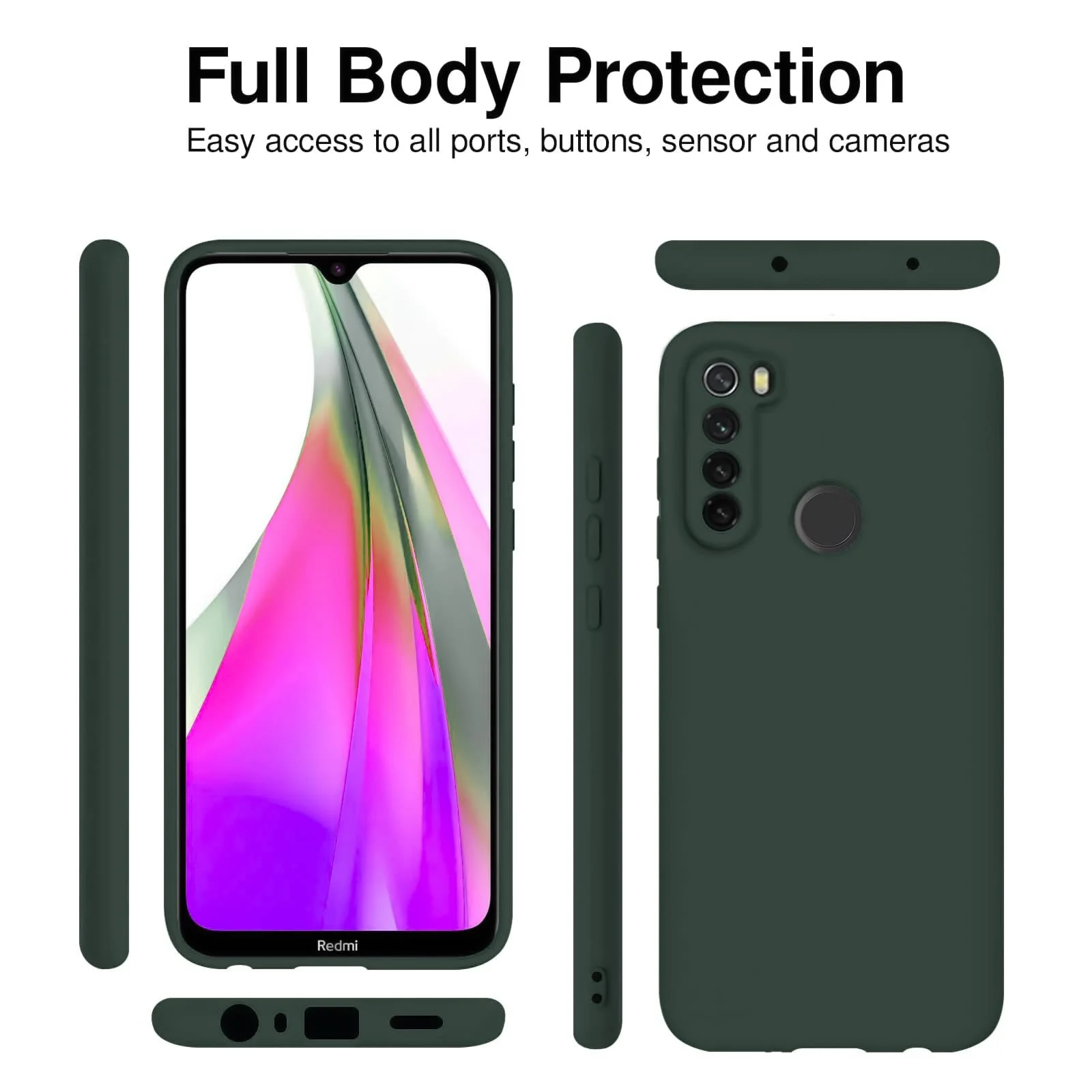 DL3 Mobilak Silicone Protective Case for Xiaomi Redmi Note 8, Shock-absorbing protection, Scratch-resistant surface, Soft microfiber lining - Green