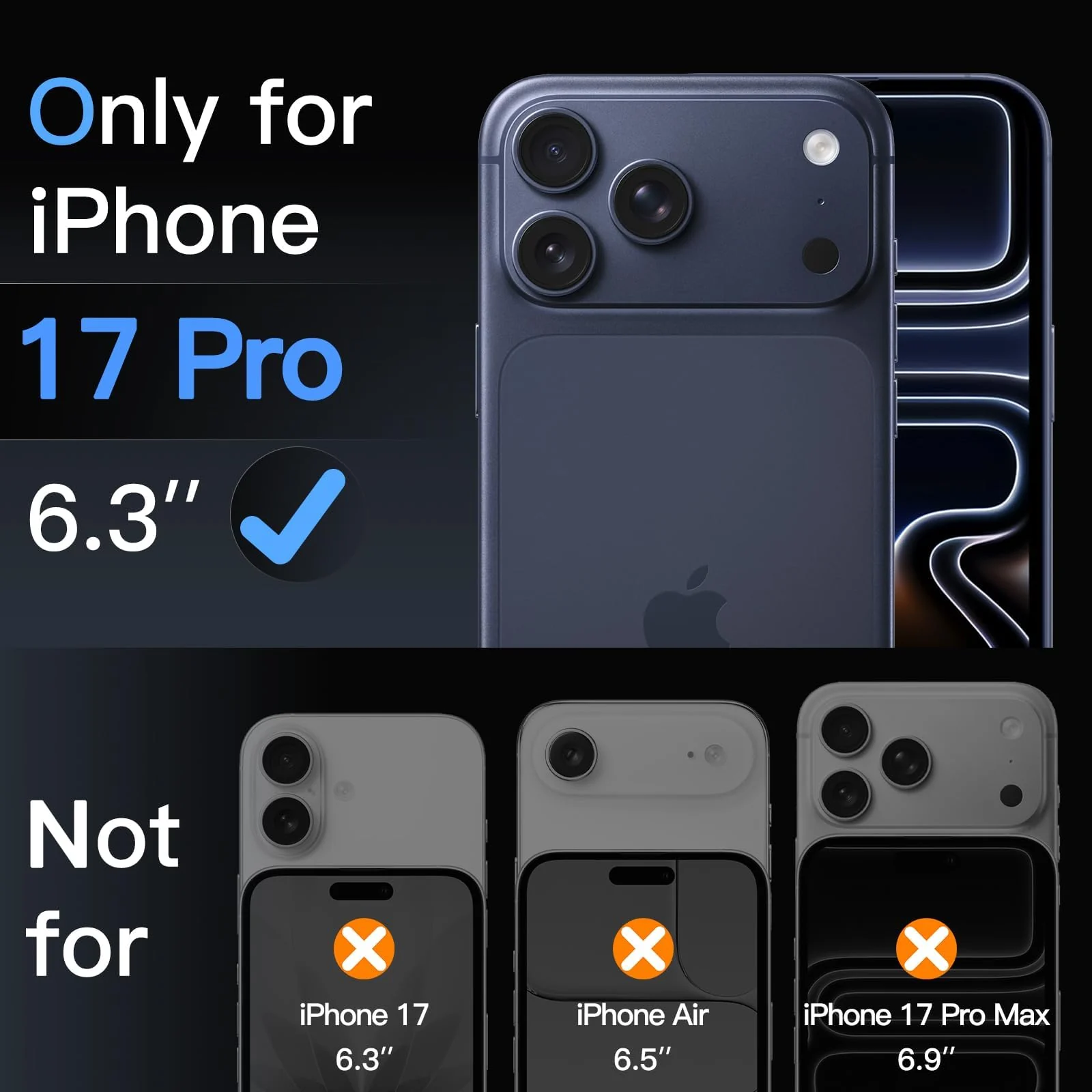 DL3 Mobilak Camera Protection for iPhone 17 Pro 6.3-inch, Full Coverage 9H Tempered Glass Ring Cover, Matte Metal Plate, Does Not Influence on the Case, Pack of 1 - Blue