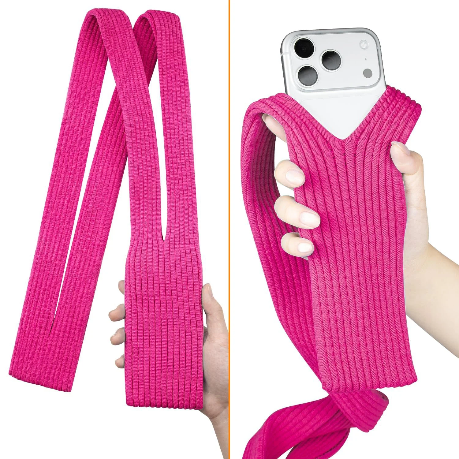 DL3 Mobilak Phone Pocket Lanyard Crossbody Strap 80cm, Universal Stretch Knit Mobile Holder Pouch, Hands-Free Shoulder Phone Bag for iPhone & All Smartphones, Lightweight Minimalist Design - Pink