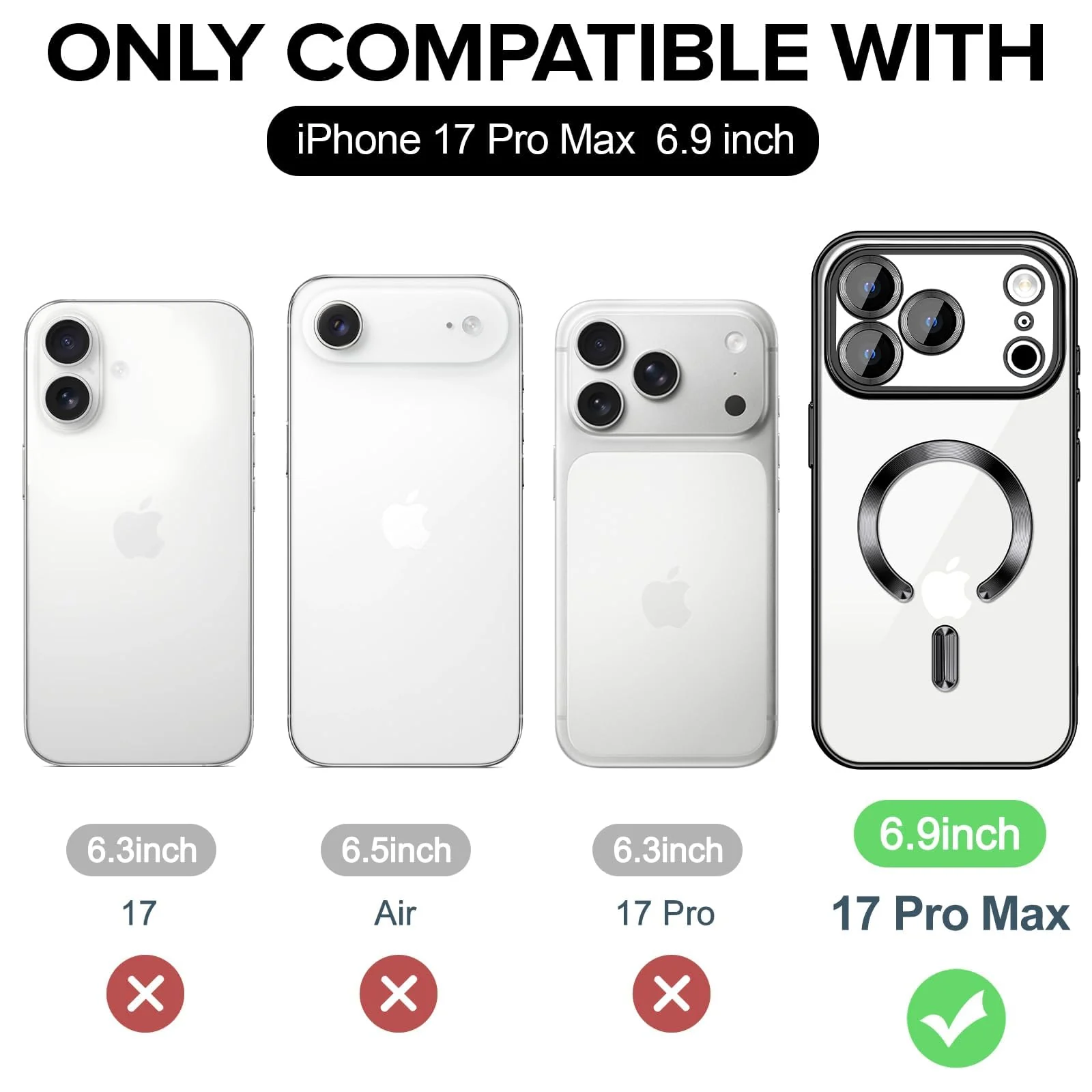 DL3 Mobilak Clear MagSafe-Compatible Magnetic Case for iPhone 17 Pro Max with Camera Protection and Magnetic Car-Mount Support - Black