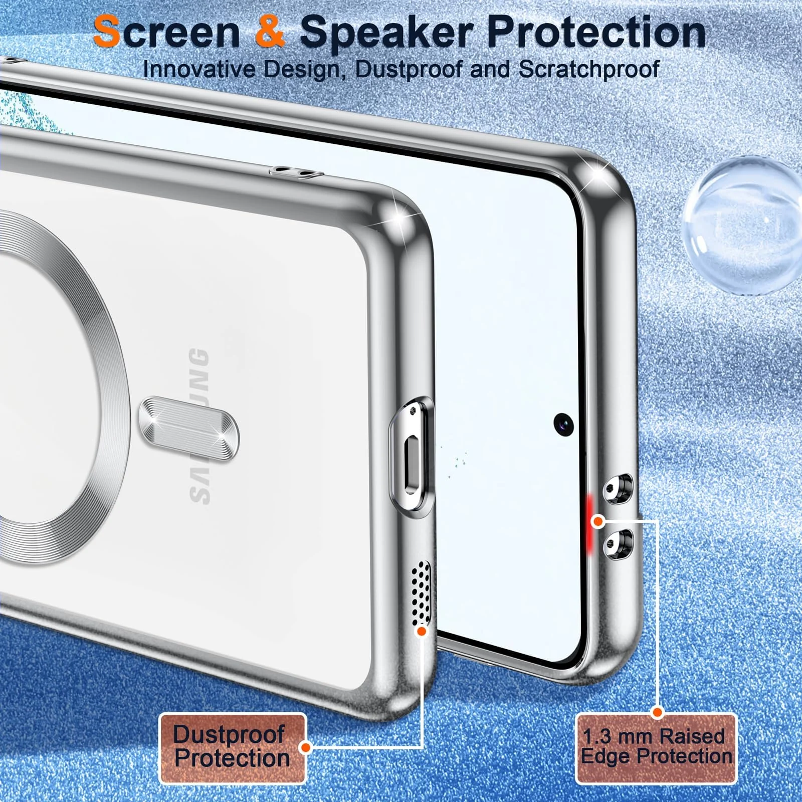 DL3 Mobilak Clear MagSafe-Compatible TPU Case and Camera Lens Protector for Samsung Galaxy S22 Plus - Silver
