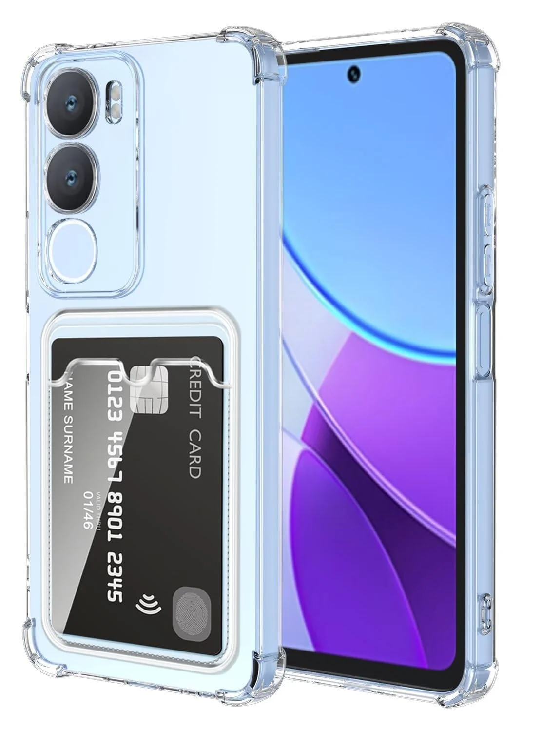 DL3 Mobilak Vivo Y19S Case Clear Card Holder Back Wallet Crystal Transparent Soft TPU Shockproof Bumper Corner Drop Protection Phone Case Cover With Camera Lens Protection - Transparent