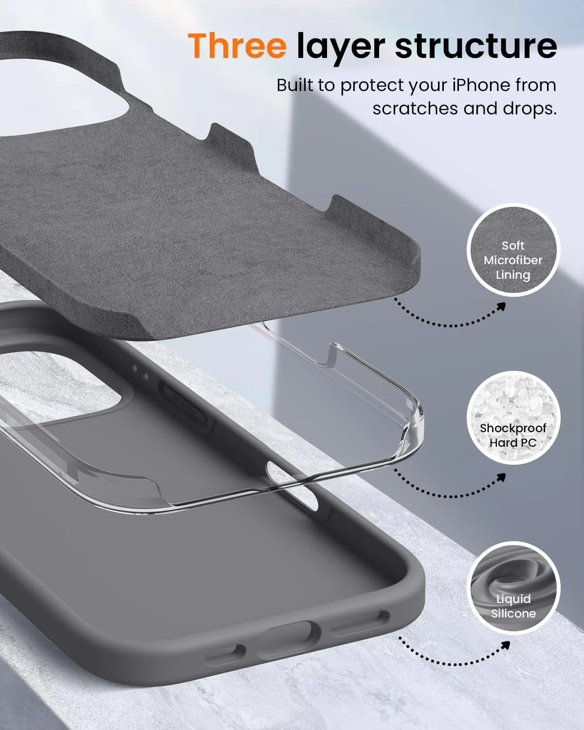 DL3 Mobilak Compatible with iPhone 16 Pro Max 6.9-inch Case, Premium Liquid Silicone Case, Full Body Protective Cover, Shockproof, Slim Phone Case, Anti-Scratch Soft Microfiber Lining - Gray