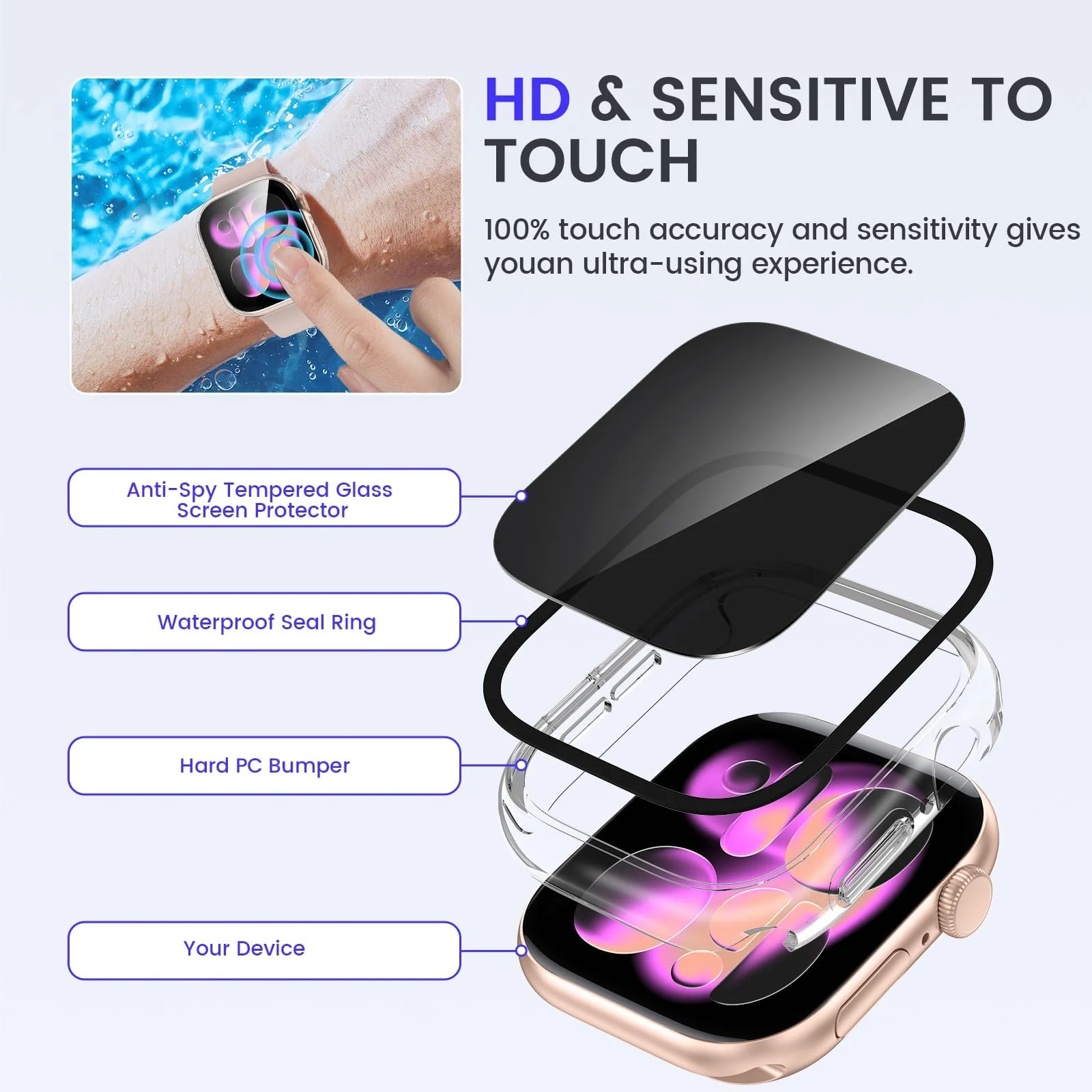 DL3 Mobilak Privacy Case for Apple Watch Series 9/8/7 45mm Screen Protector, Anti-Spy Tempered Glass Film Apple Watch Cover Hard PC Case Bumper for iWatch 45 mm Series 9 8 7 - Clear