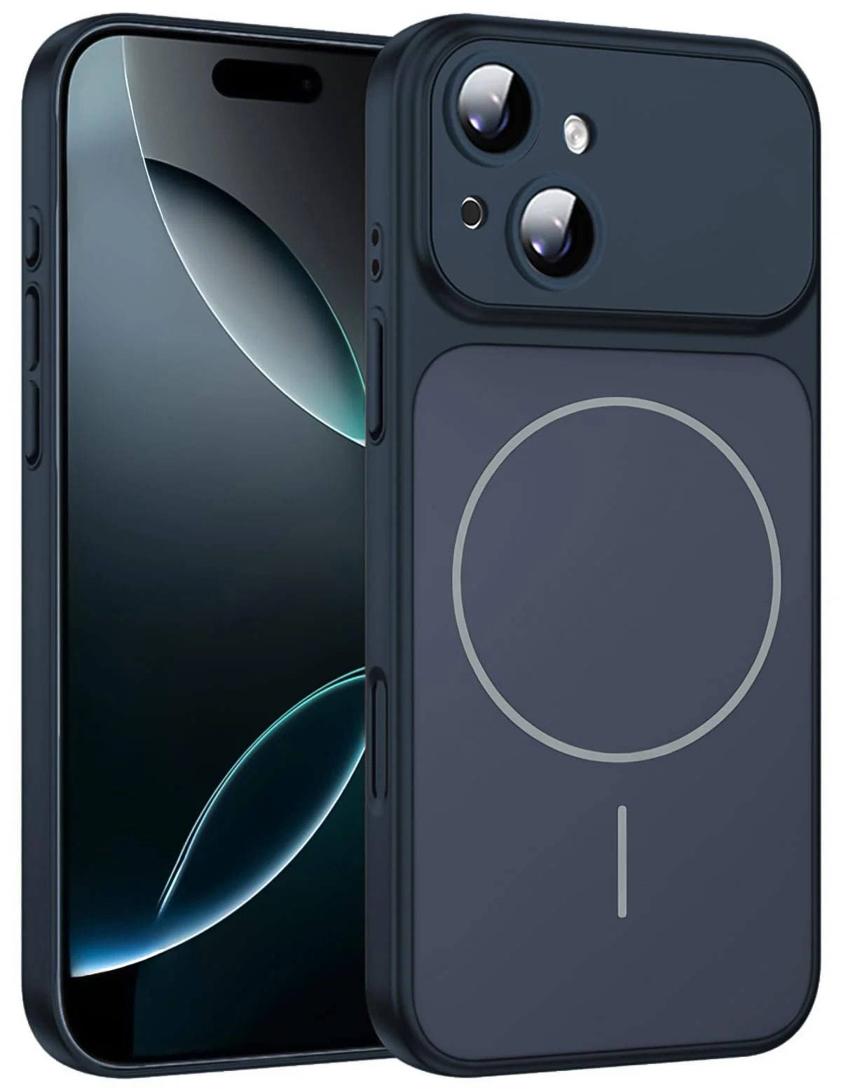 Premium Liquid Silicone Case for iPhone 13 / iphone 14, Compatible with MagSafe, Built-in Camera Protection, Glossy Back Design, Shockproof Soft Protective Phone Cover - Black
