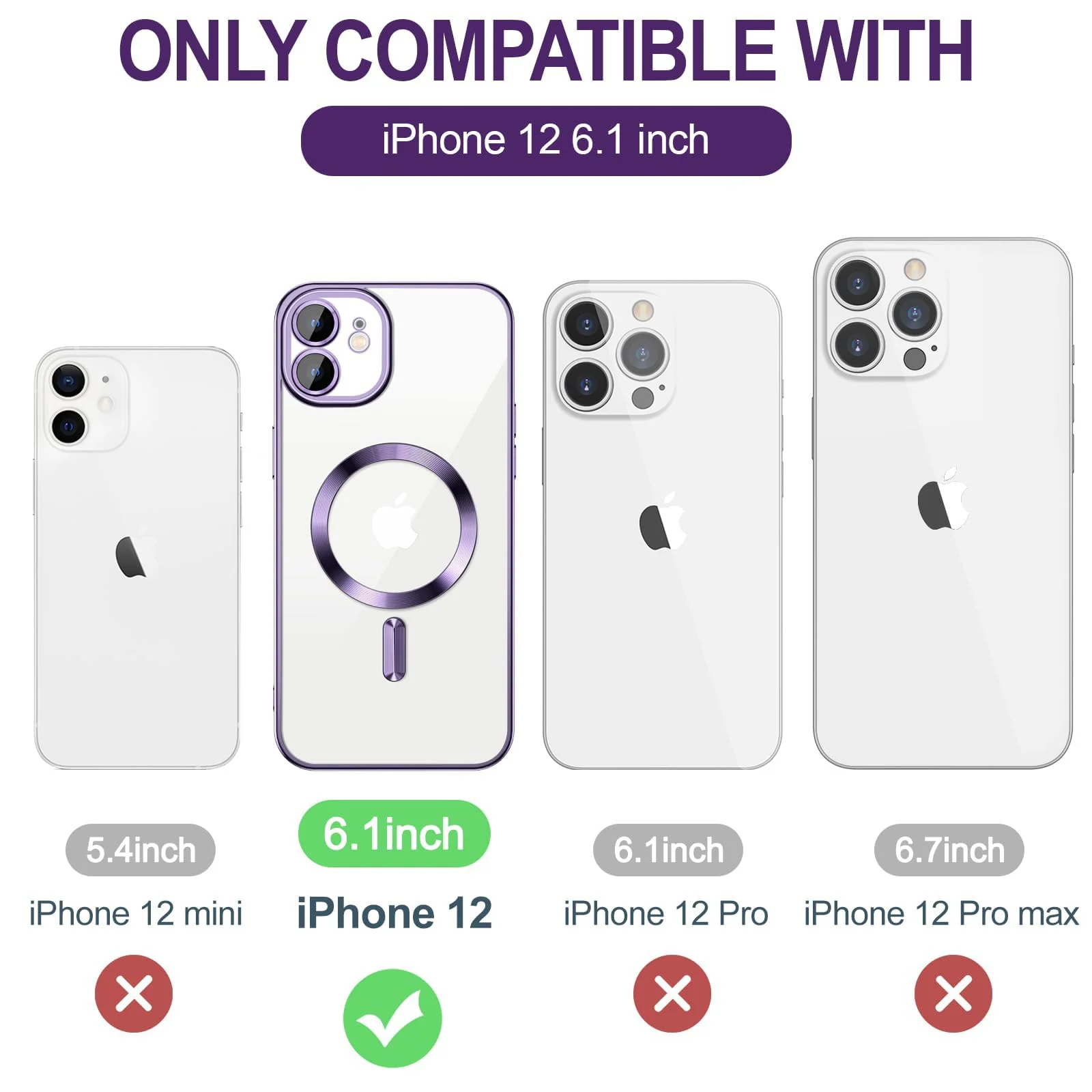 DL3 Mobilak Magnetic Clear Case for iPhone 12 with Camera Lens Protector [Compatible with MagSafe] Luxury Plating Edge Slim Soft TPU Cover Protective Phone Case for iPhone 12 6.1 - Purple