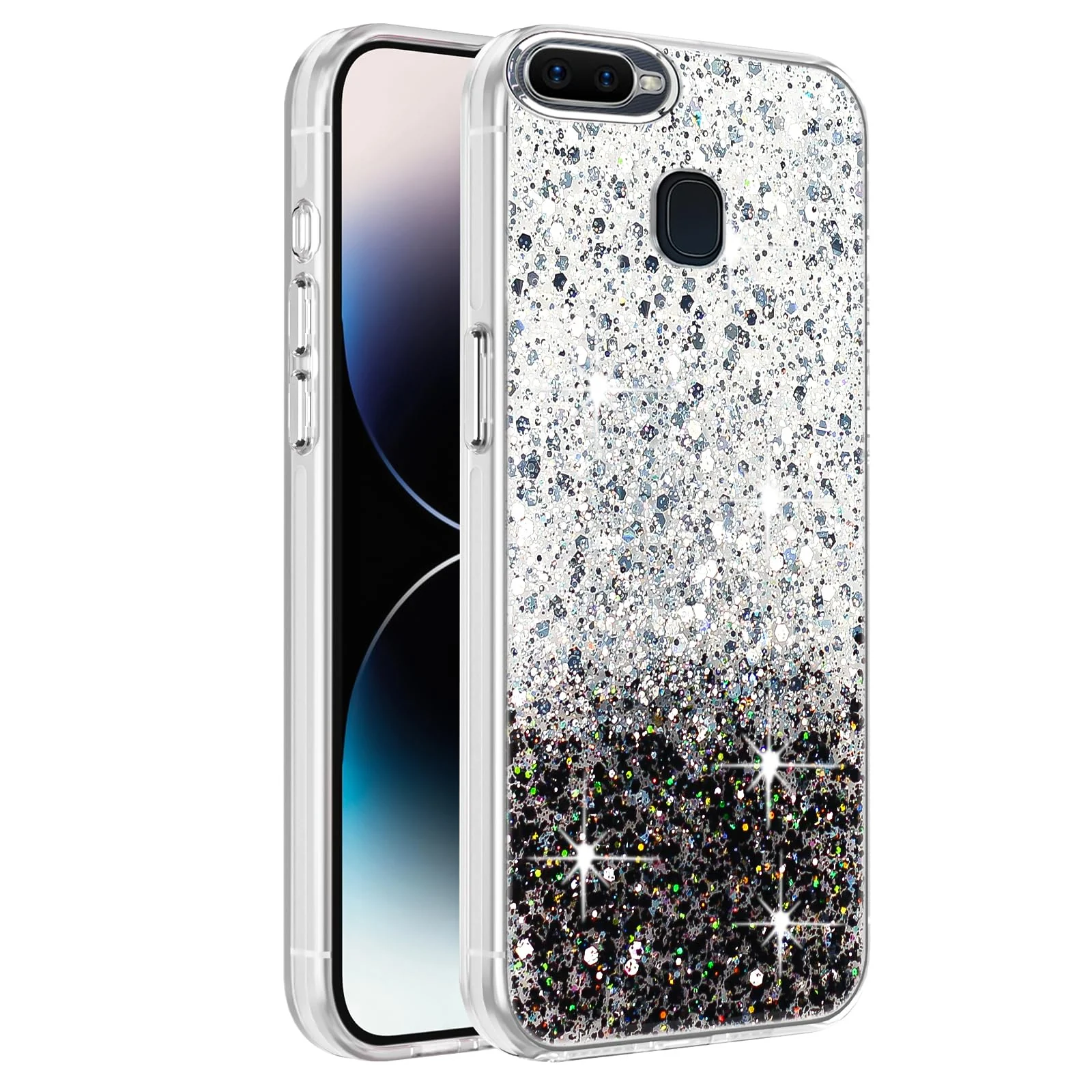 OPPO F9 / F9 Pro / A5 / A5S / A12 / A7 — DL3 Mobilak Glitter Protective Case for OPPO F9 / F9 Pro / A5 / A5S / A12 / A7, Supports wireless charging, Camera protection, Shock-absorbing protection