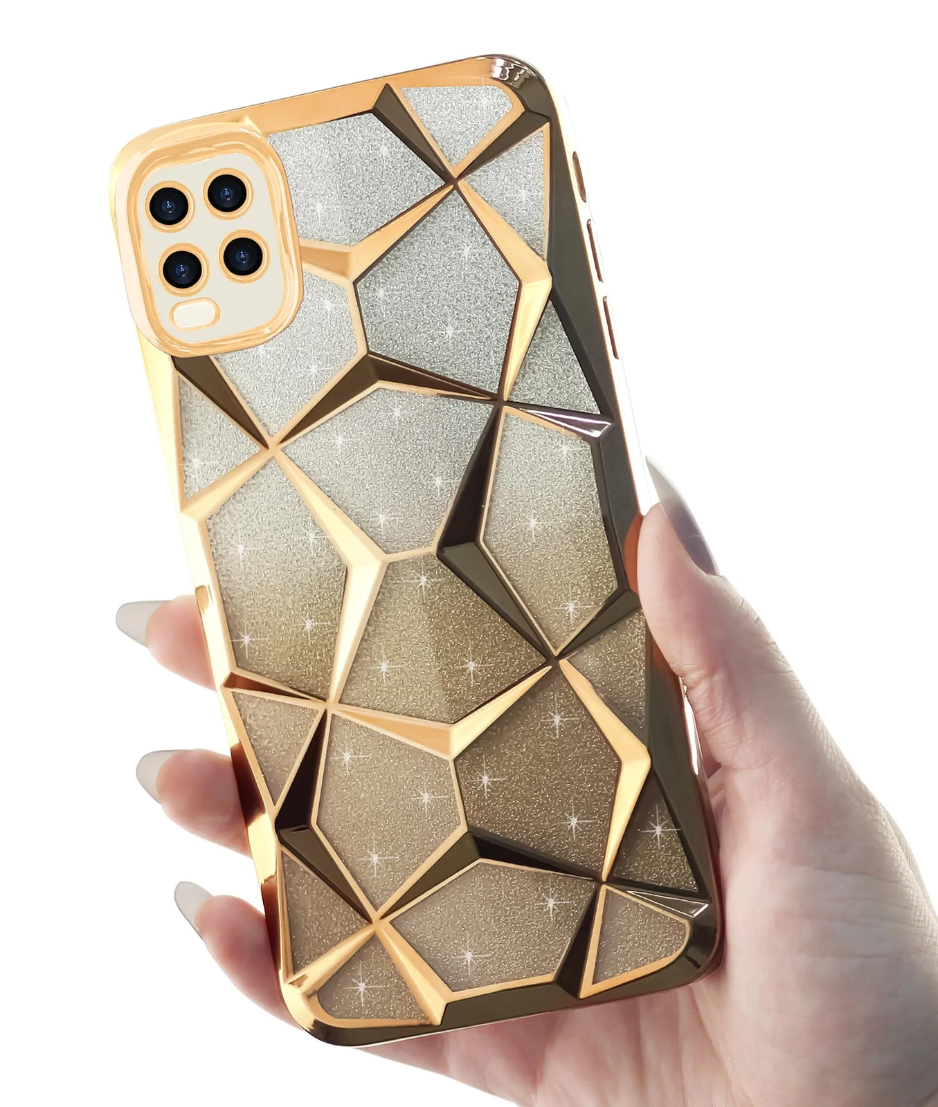 DL3 Mobilak Compatible with OPPO A54 4G Case Plating Bling Gradient Glitter Clear Cover Soft TPU Silicone Cute Camera Protection Shockproof Back for Women Girls Case - Gold