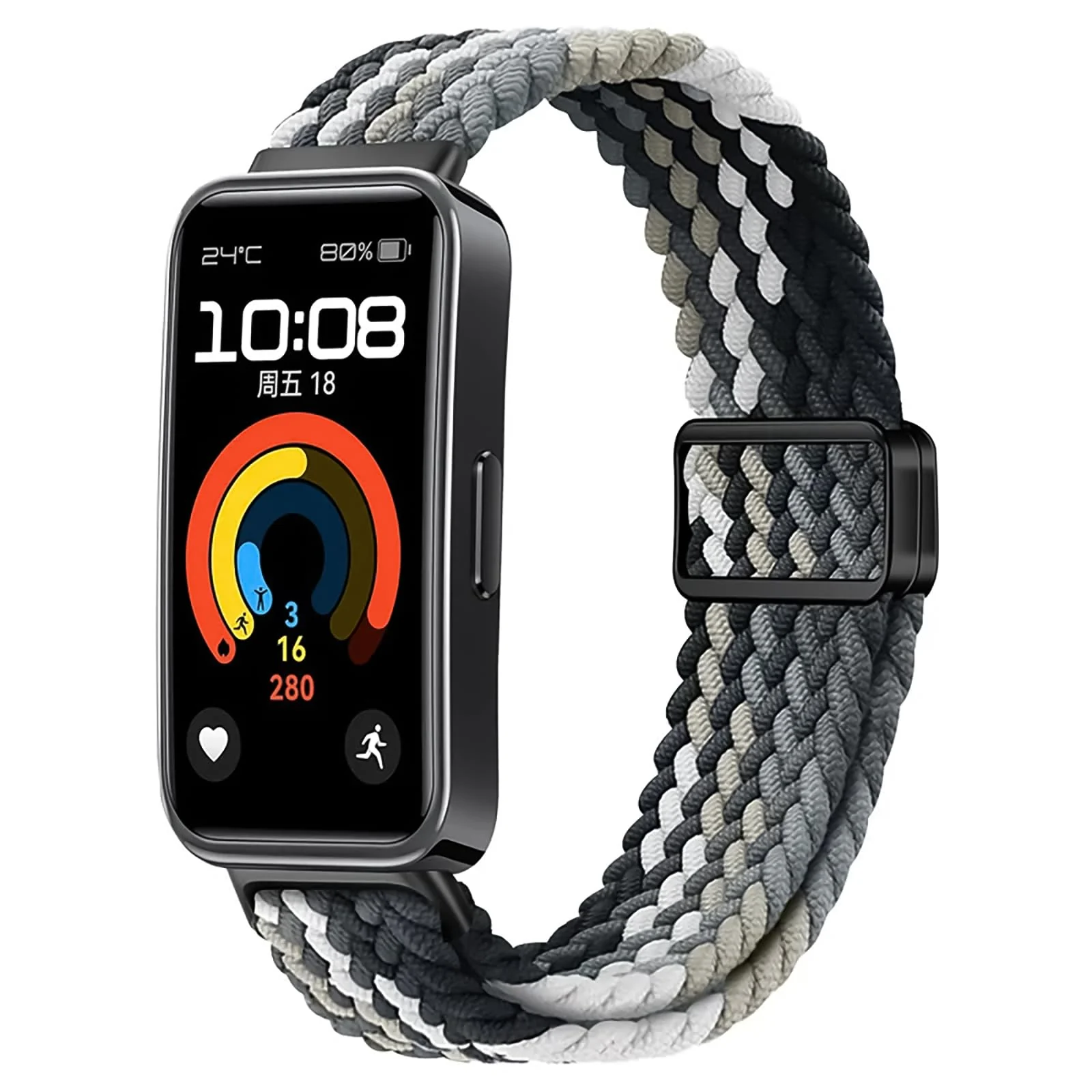 DL3 Mobilak Braided Strap for Huawei Band 9/Huawei Band 8 for Men Women, Adjustable Nylon Sport Elastic Loop Band with Magnetic Clasp for Huawei Band 9/Huawei Band 8 Smartband - Colorful Black
