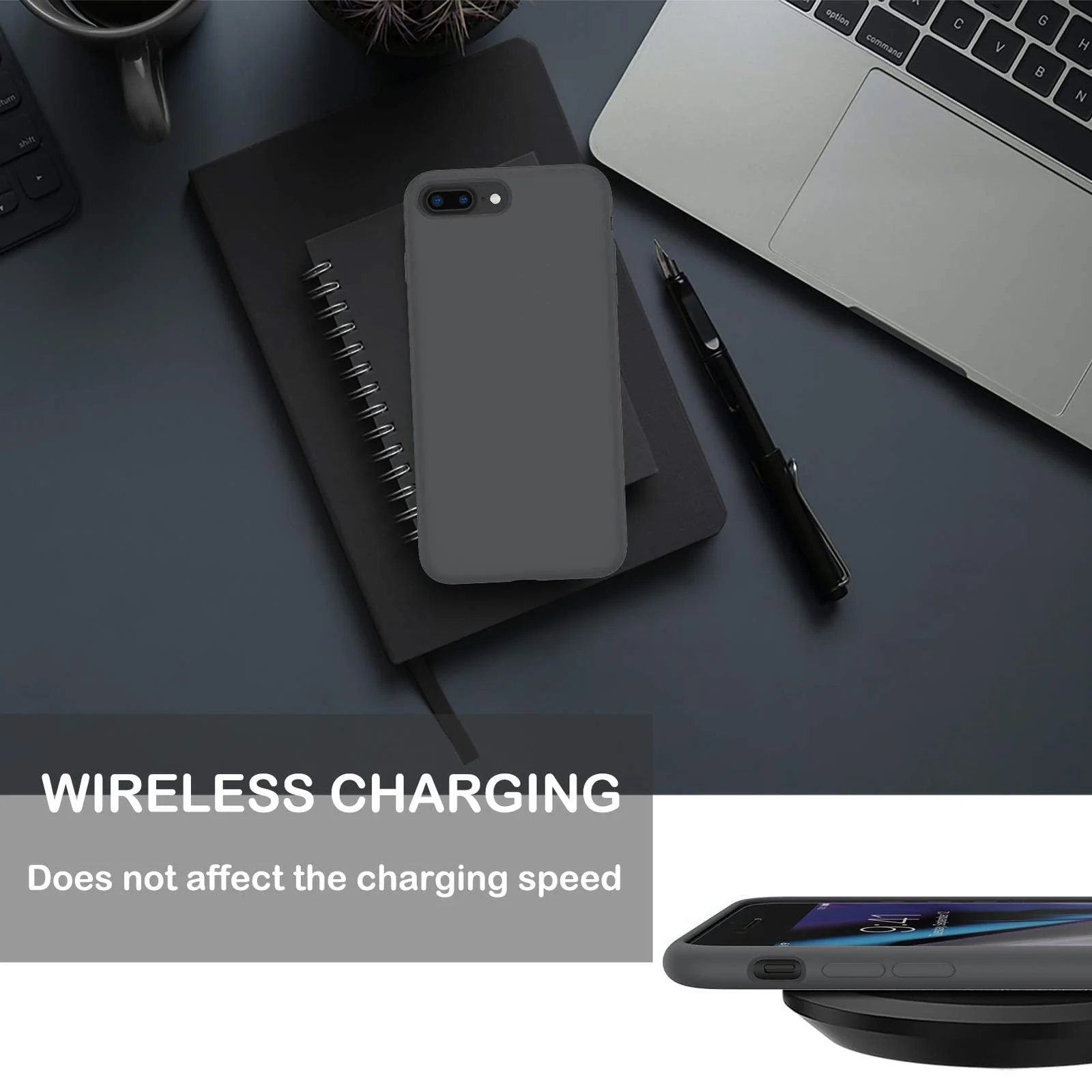 DL3 Mobilak Liquid Silicone Case for iPhone 7 Plus / iPhone 8 Plus, Shock-absorbing protection, Scratch-resistant surface, Soft microfiber lining - Space Grey