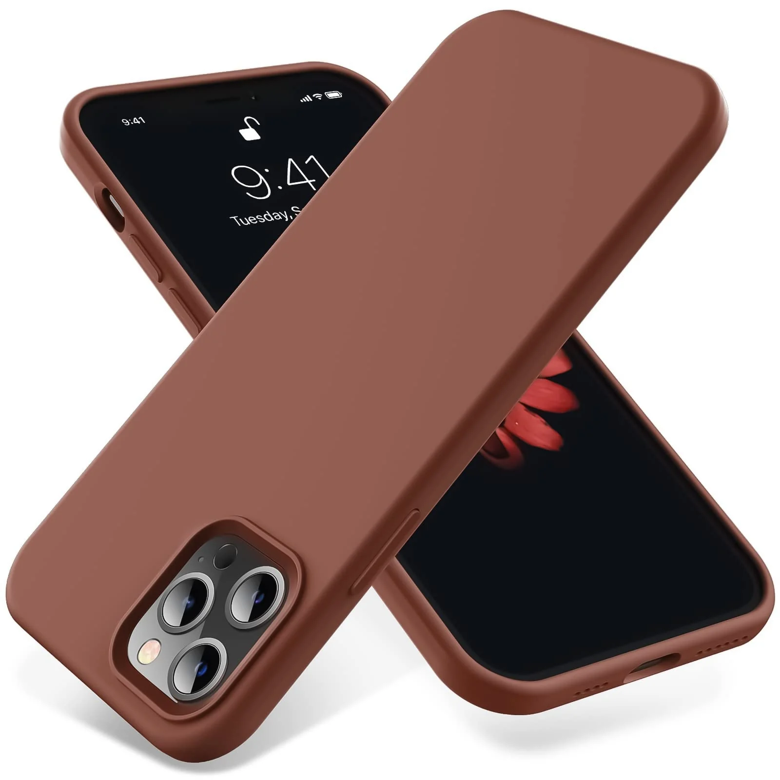 DL3 Mobilak Liquid Silicone Protective Case with Soft Microfiber Lining for iPhone 14 Pro Max (6.7 Inch) - Brown