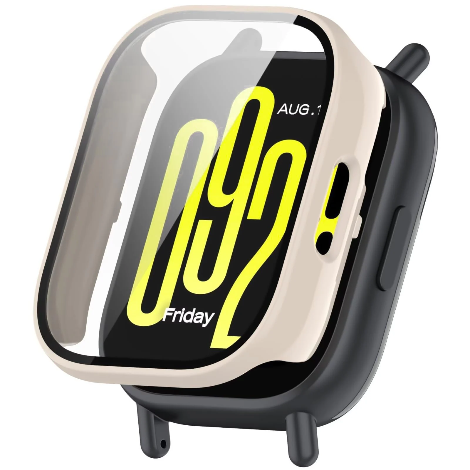 DL3 MOBILAK Full-Coverage Watch Case with Tempered Glass for Xiaomi Redmi Watch 5 Active, Ivory White