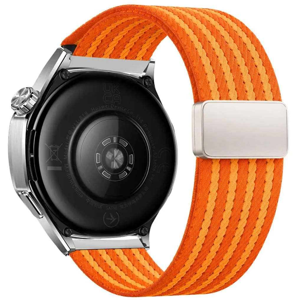 DL3 Mobilak 18mm Nylon Braided band compatible with Huawei Watch GT6 41mm/GT5 Pro 42mm/GT5 41mm/GT4 41mm/Huawei Watch 5 42mm, Magnetic Buckle Stretchy Nylon Strap for Garmin Venu 2S/3S/Vivomove 3S/Vivoactive 4S - Orange Striped