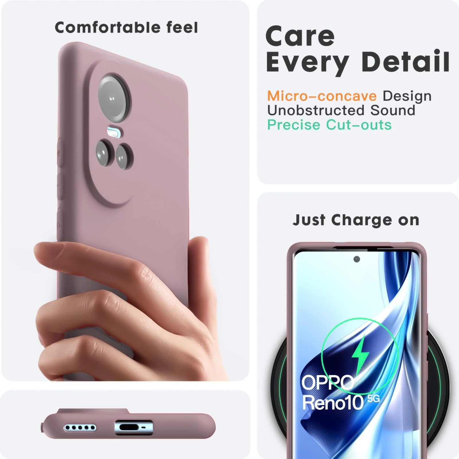 DL3 Mobilak Liquid Silicone Protective Case for OPPO Reno 10 with Microfiber Lining and Shockproof Design - Cashmere