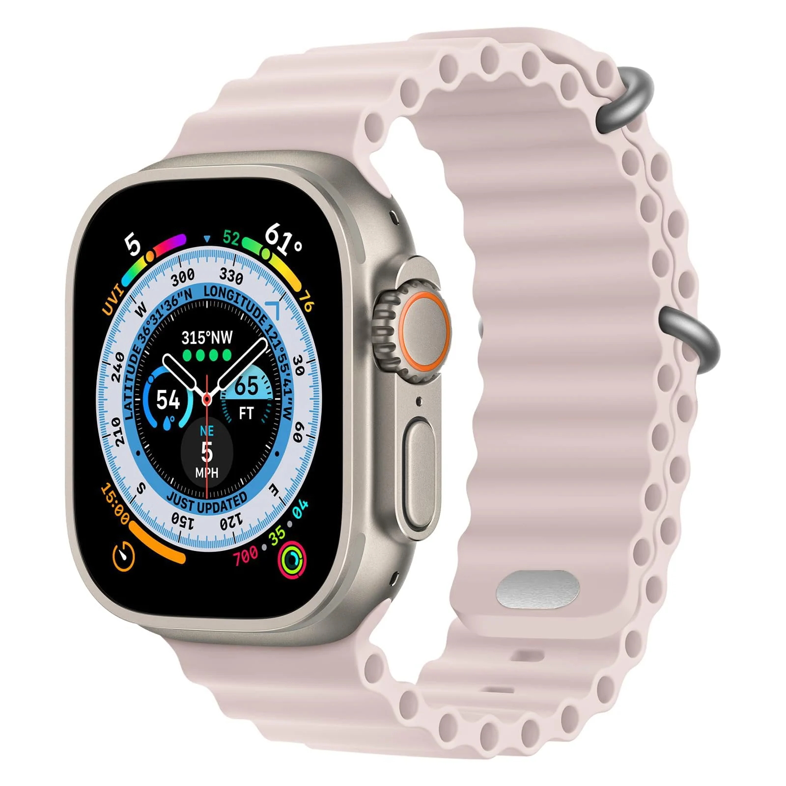 DL3 Mobilak Ocean Band For Apple Watch Ultra 49mm 45mm 44mm 42mm, Waterproof Soft Silicone Sport Wristbands Replacement Strap iWatch Ultra SE 8 7 6 5 4 3 2 1 (Sand, 42MM/44MM/45MM/49MM) - Pink Sand