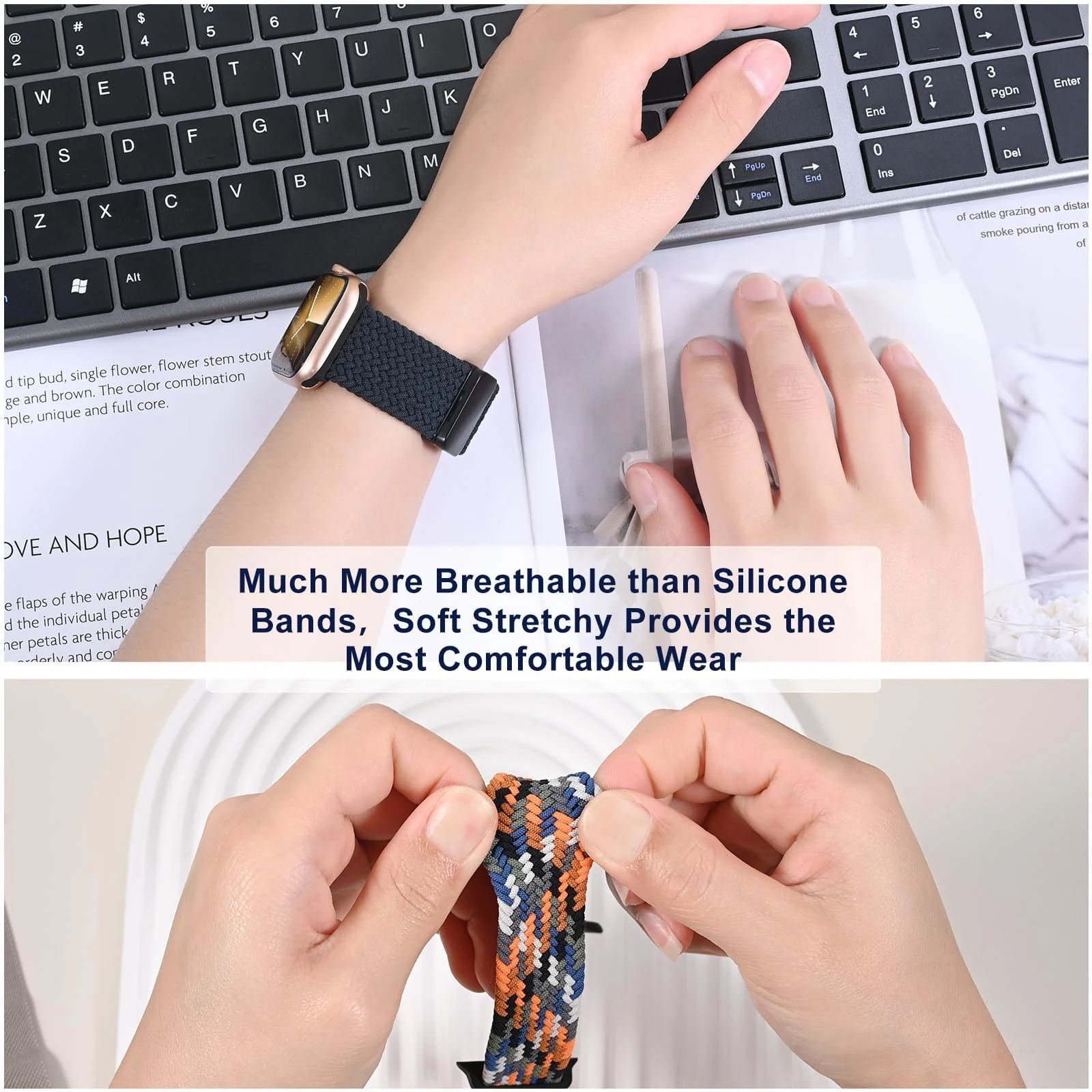 DL3 Mobilak Sport Solo Loop Compatible with Apple Watch Band 42mm 44mm 45mm 46mm 49mm for Women Men, Magnetic Strap Stretchy Braided Wristband for iWatch Series 11 10 9 8 7 6 5 4 3 Ultra 3 2 1 SE SE2 - Black