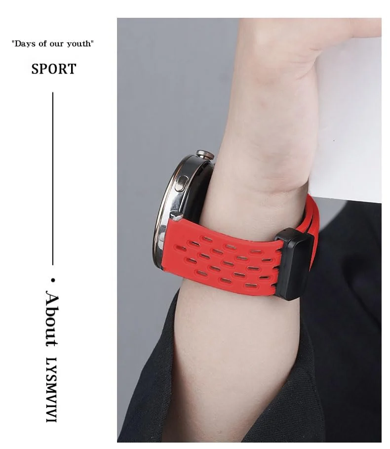 DL3 Mobilak 18mm Silicone Strap For Huawei Watch GT 6 41mm/GT 5 Pro 42 mm/GT 5 41mm/GT4 41 mm/Watch 5 42mm Magnetic Metal Buckle Sport Silicone Breathable Strap, Band Soft Replacment Wristband - Red