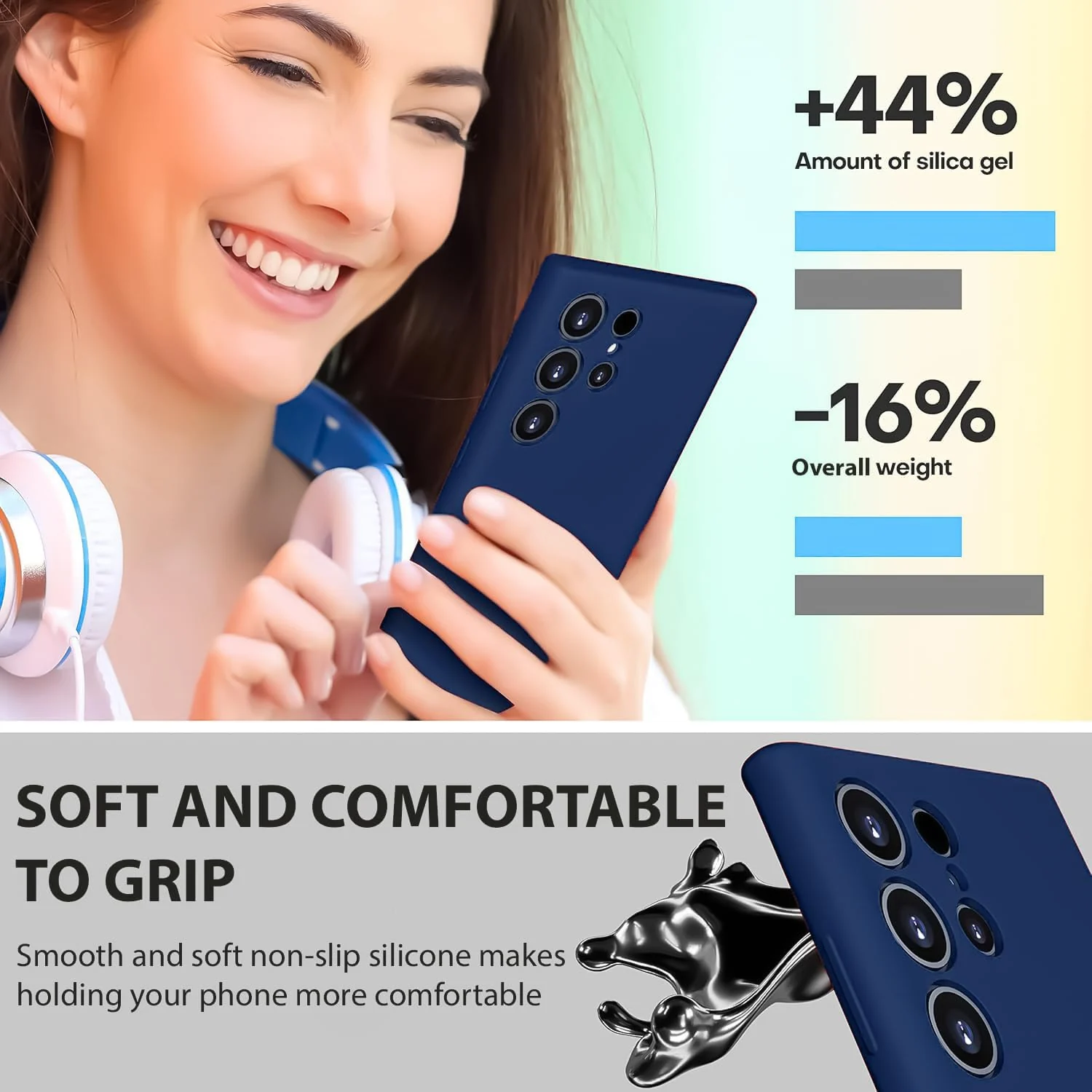 DL3 Mobilak Samsung Galaxy S24 Ultra Case, Soft Flexible Silicone Gel Rubber Bumper Cover, Full Body Shockproof Protective Phone Case - Blue