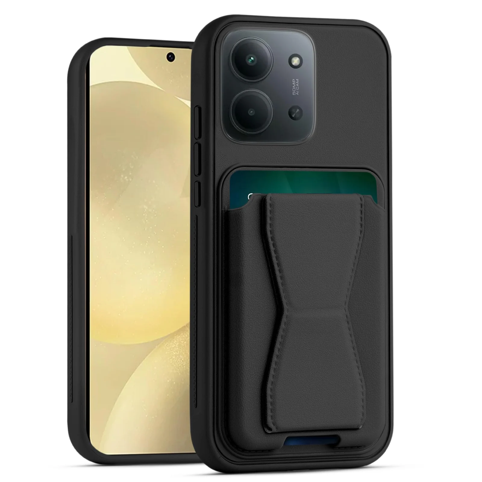 DL3 Mobilak Leather Wallet Case with Card Holder and Stand for Xiaomi Redmi 15C 4G / 5G - Black