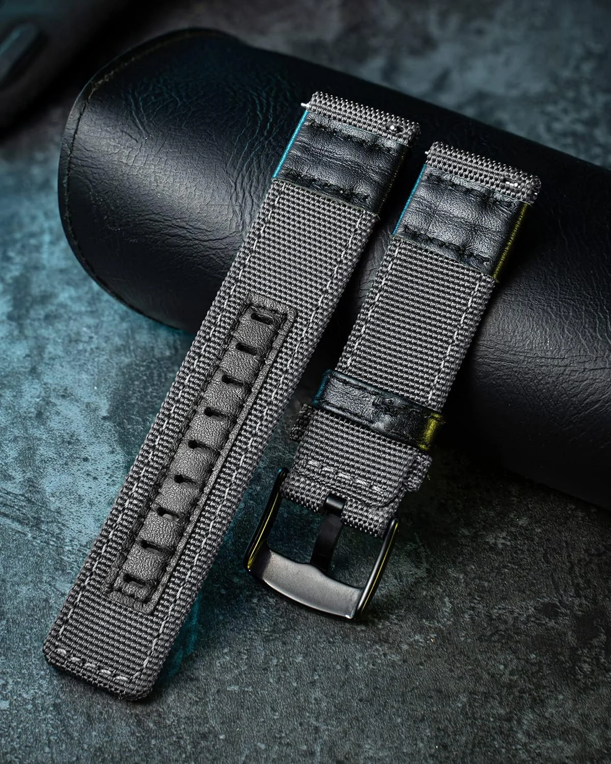 DL3 Mobilak Nylon Sports Bands With Leather 20MM Strap for Samsung Gear Sport, Watch 6, 4, 5, 5 Pro, S2 Classic, Active 2 40mm 44mm, Amazfit GTS 3, 4, 4 Mini, Bip 3 Pro, GTS2, Bp U - Grey