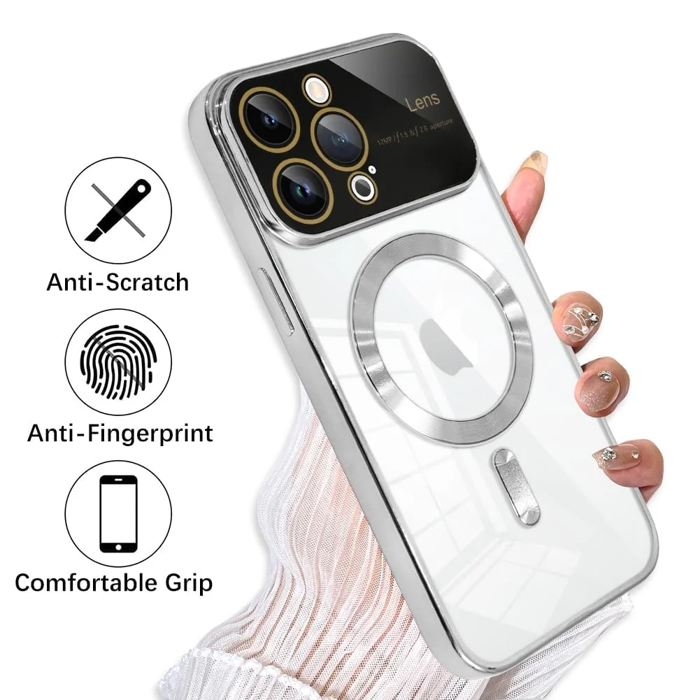 DL3 Mobilak Clear MagSafe-Compatible Magnetic Case for iPhone 14 Pro 6.1 Inch with Camera Protection and Shockproof Design - Silver