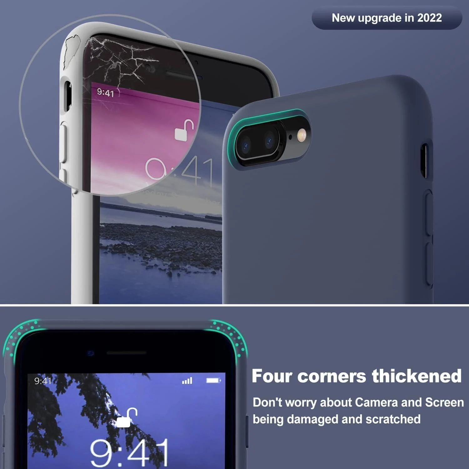 DL3 Mobilak Liquid Silicone Protective Case for iPhone 6 Plus / 6S Plus with Camera Protection and Microfiber Lining - Midnight Blue