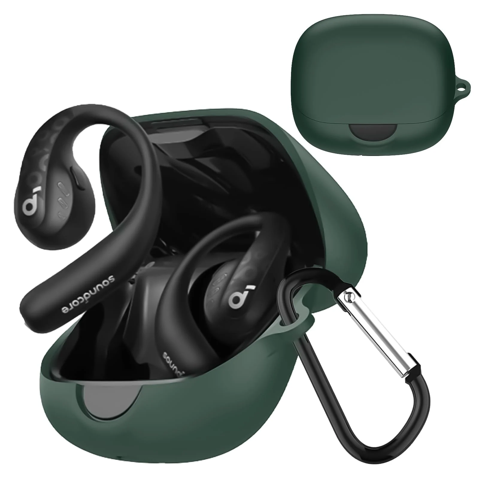 DL3 Mobilak Compatible with Anker Soundcore AeroFit Pro Case Cover, Soft Silicone Shockproof Protective Skin Case for Anker Aero Fit Pro Wireless Earbuds with Carabiner, Front LED Visible - Green
