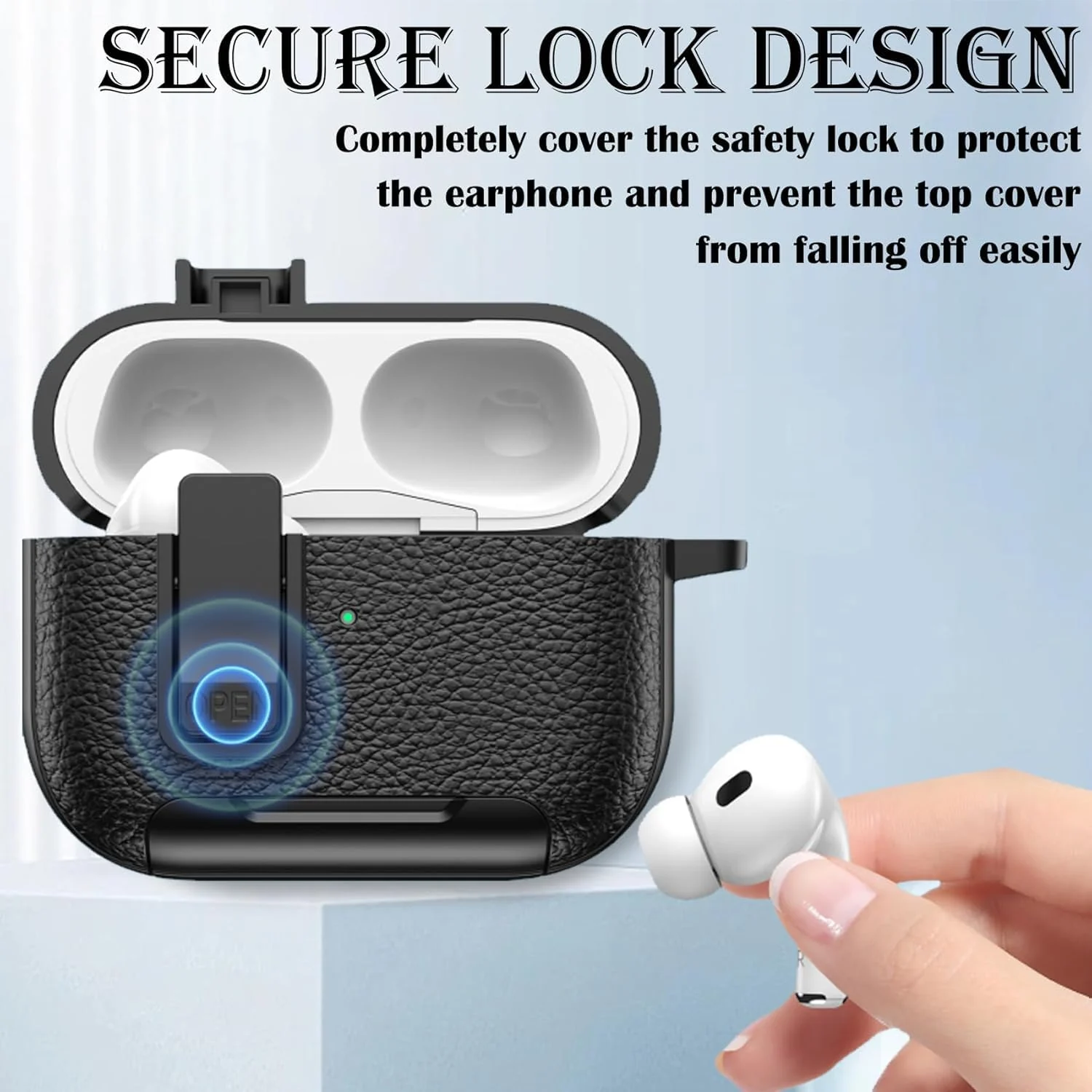 Mobigon for Apple AirPods 4 Leather Case with Secure Lock Clip, Support Wireless Charge, Stand and Charging Port Dustproof Design with Carabiner for AirPods 4 - Green