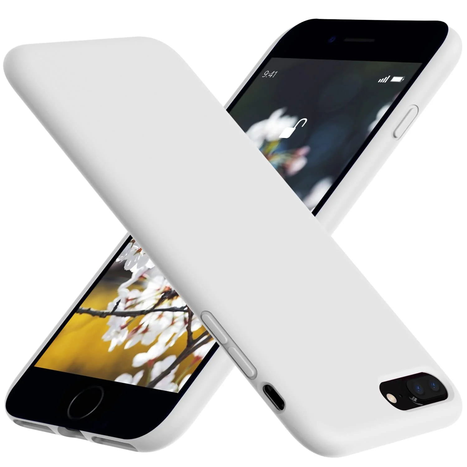 DL3 Mobilak Liquid Silicone Protective Case with Soft Microfiber Lining for iPhone 7 Plus / iPhone 8 Plus - White