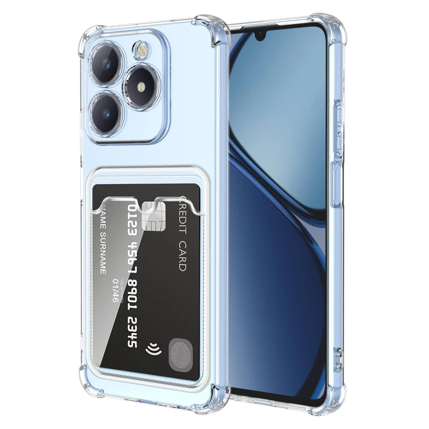 DL3 Mobilak Case Compatible with realme C63/Compatible with realme C61 Clear Card Holder Back Wallet Crystal Transparent Soft TPU Shockproof Bumper Corner Drop Protection Phone Cover With Camera Lens - Clear
