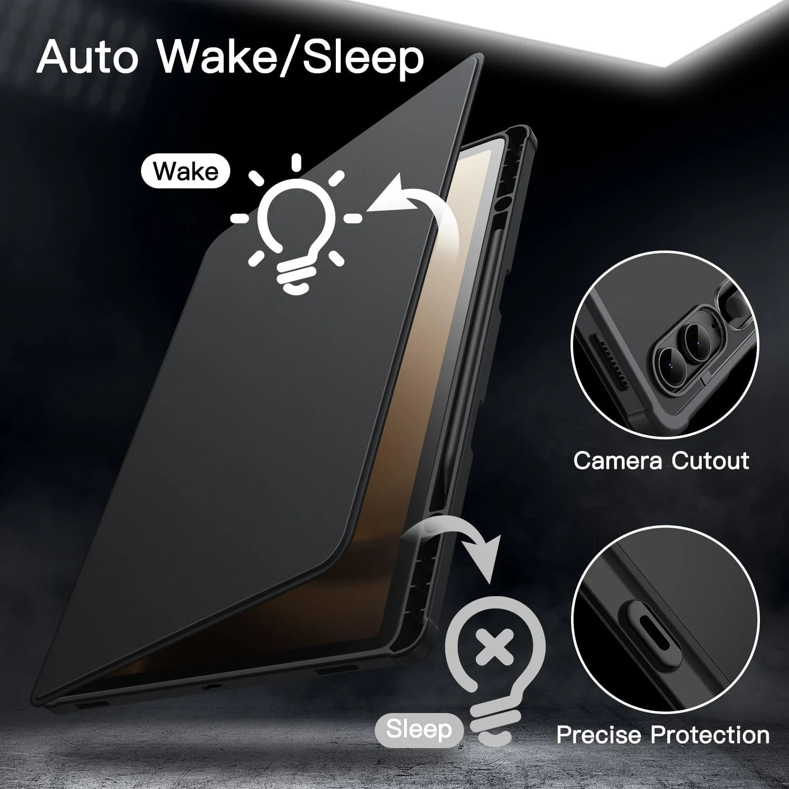 DL3 Mobilak Case for Samsung Galaxy Tab S9 FE+/S9 Plus/S10+Plus 12.4 inch, 360° Rotation Multi-angle Stand Slim Cover PU leather + Transparent Acrylic case with Pen Holder Auto Wake/Sleep - Black