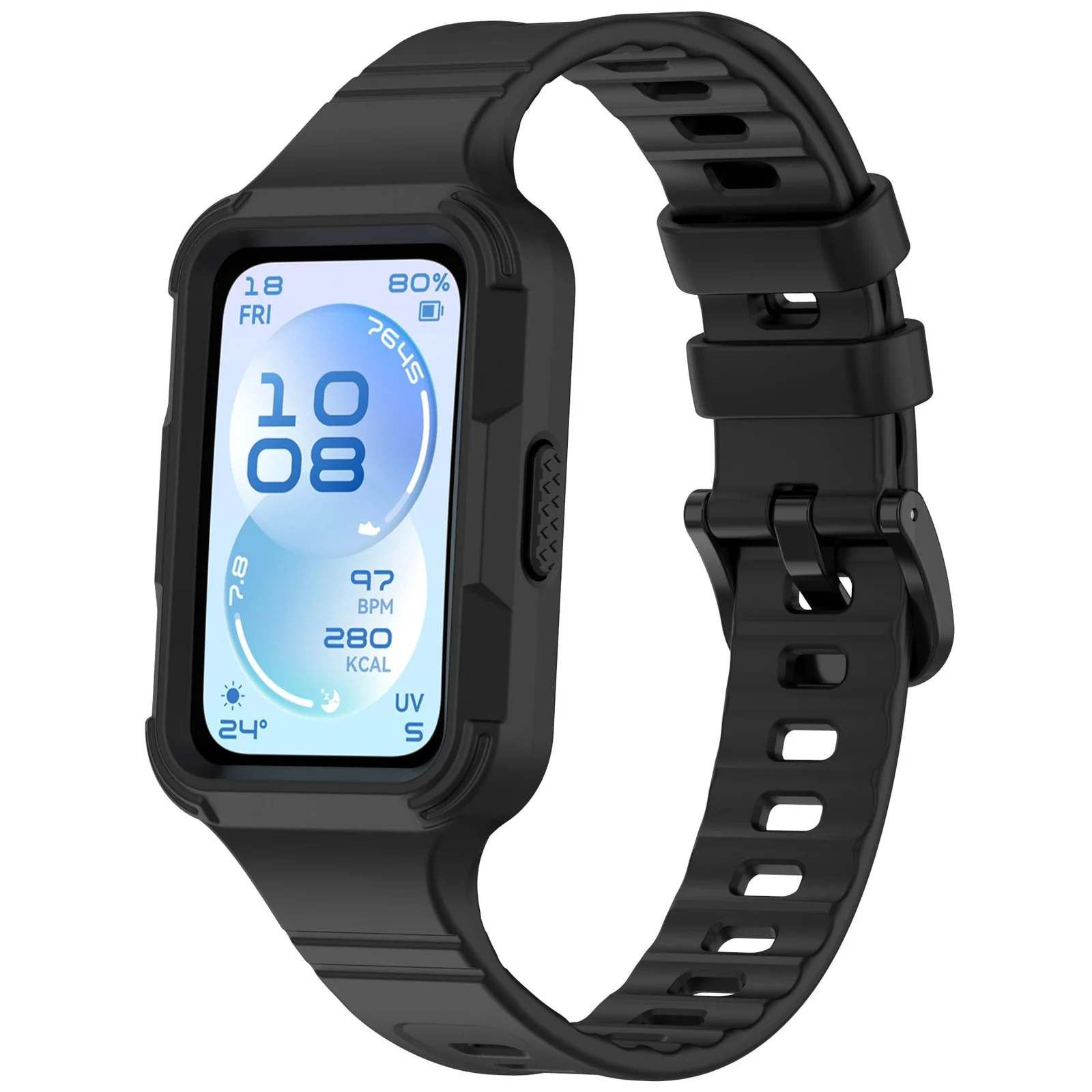 MOBIGON Rugged Silicone Strap with Bumper Case for Huawei Band 11, Black